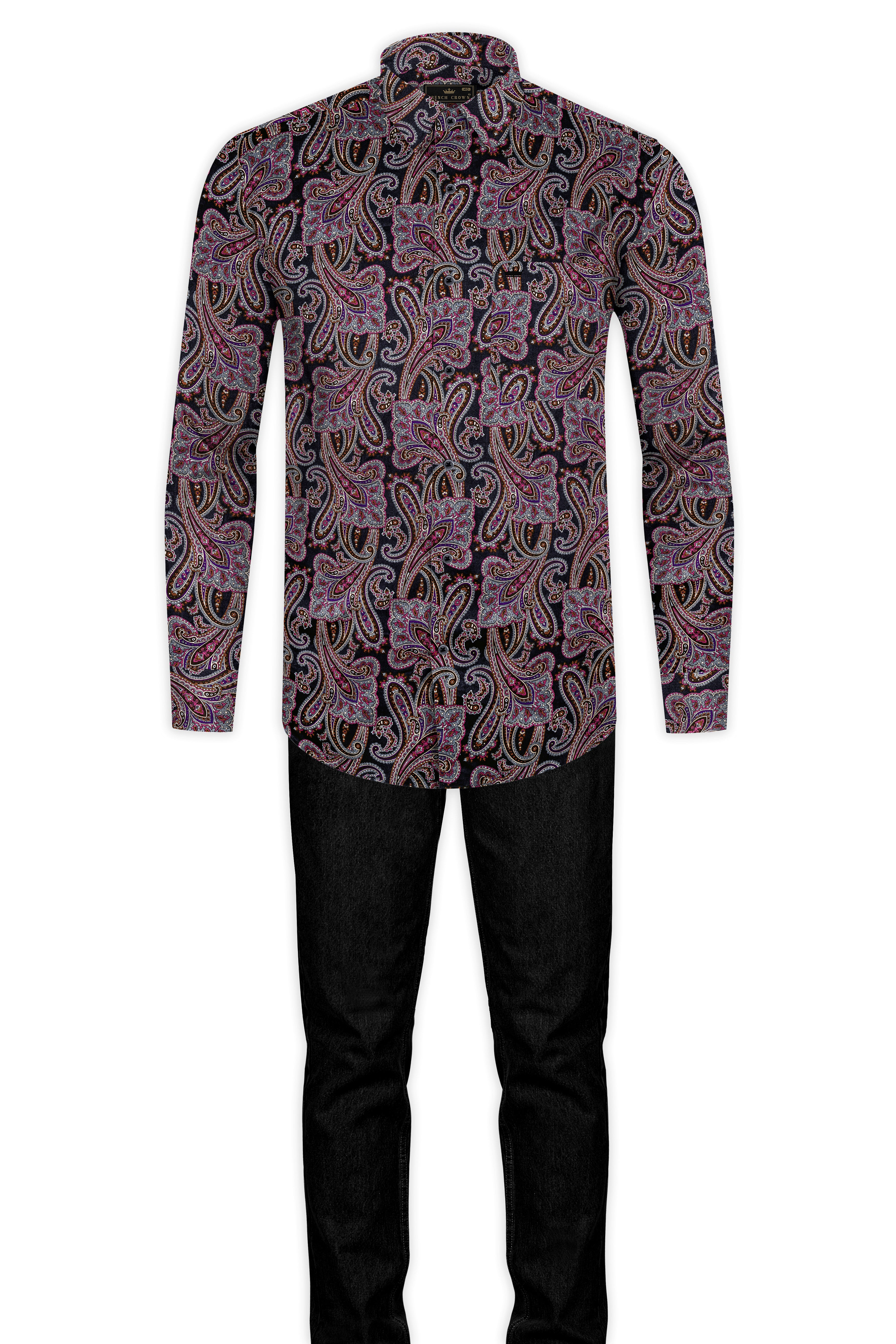 Thulian Pink And Jade Black Paisley Printed Subtle Sheen Super Soft Premium Cotton Shirt 13006-BLK-38, 13006-BLK-H-38, 13006-BLK-39, 13006-BLK-H-39, 13006-BLK-40, 13006-BLK-H-40, 13006-BLK-42, 13006-BLK-H-42, 13006-BLK-44, 13006-BLK-H-44, 13006-BLK-46, 13006-BLK-H-46, 13006-BLK-48, 13006-BLK-H-48, 13006-BLK-50, 13006-BLK-H-50, 13006-BLK-52, 13006-BLK-H-52