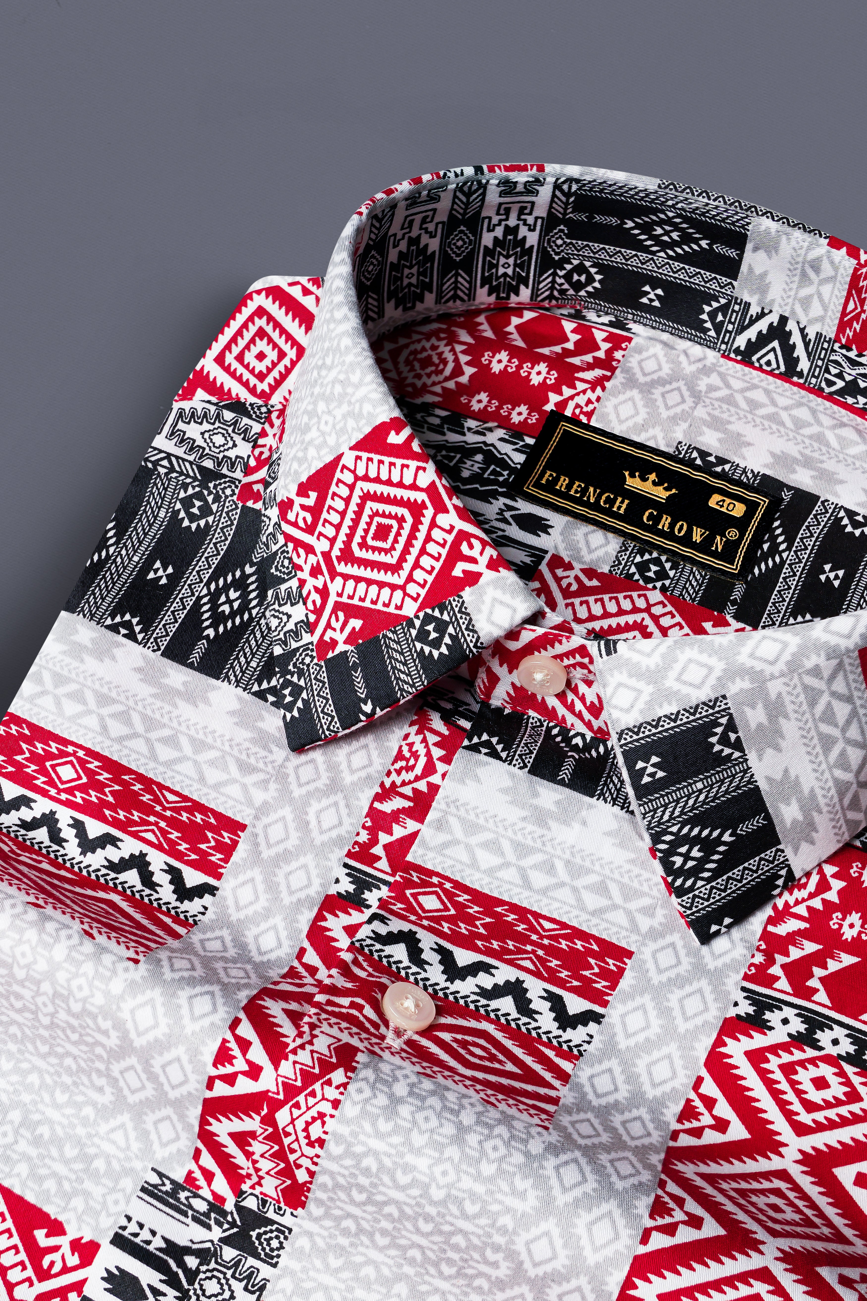 Santas Gray And Shiraz Red Prints Subtle Sheen Super Soft Premium Cotton Shirt 13070-38, 13070-H-38, 13070-39, 13070-H-39, 13070-40, 13070-H-40, 13070-42, 13070-H-42, 13070-44, 13070-H-44, 13070-46, 13070-H-46, 13070-48, 13070-H-48, 13070-50, 13070-H-50, 13070-52, 13070-H-52