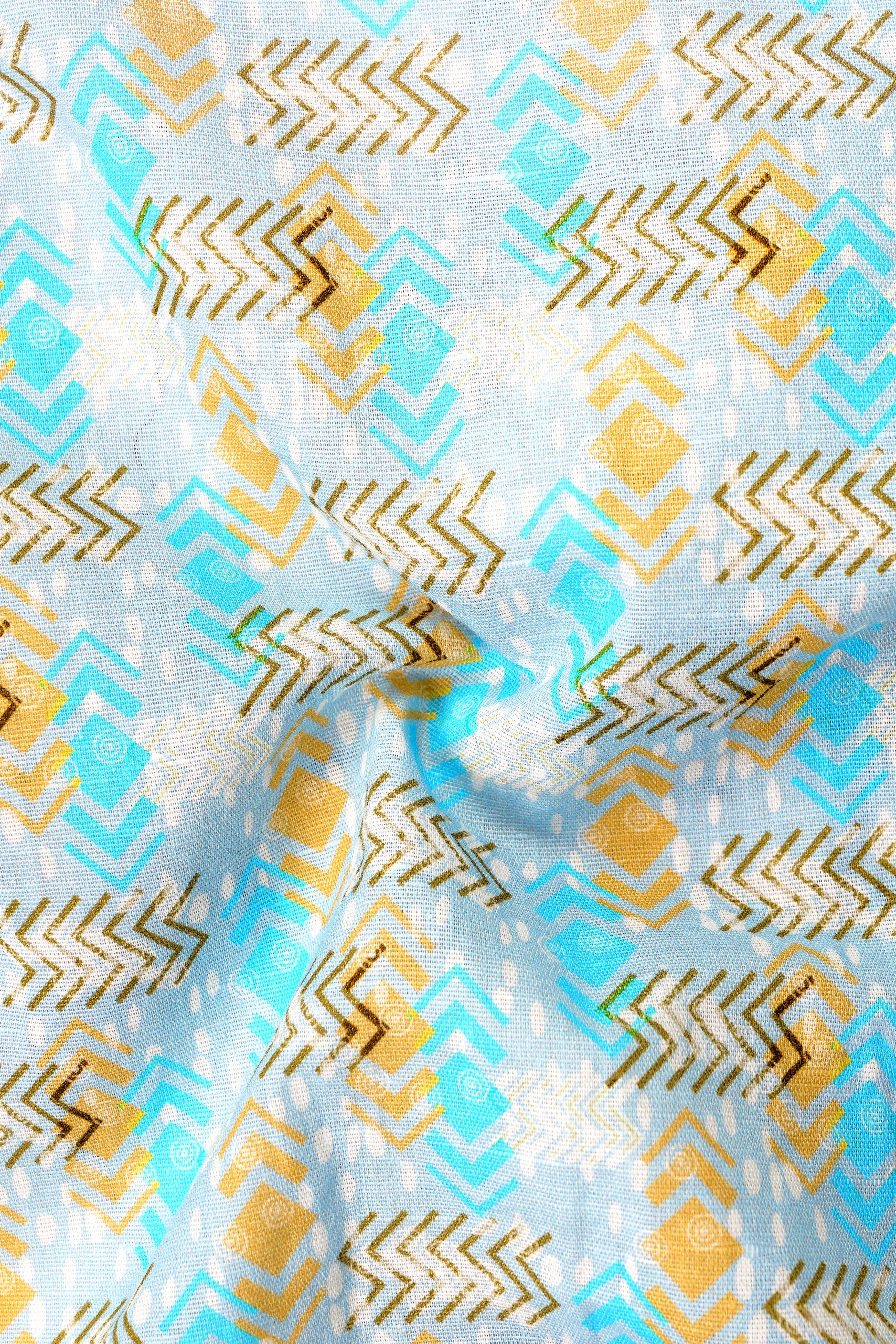 Blizzard Blue And Rope Brown Printed Luxurious Linen Designer Shirt
