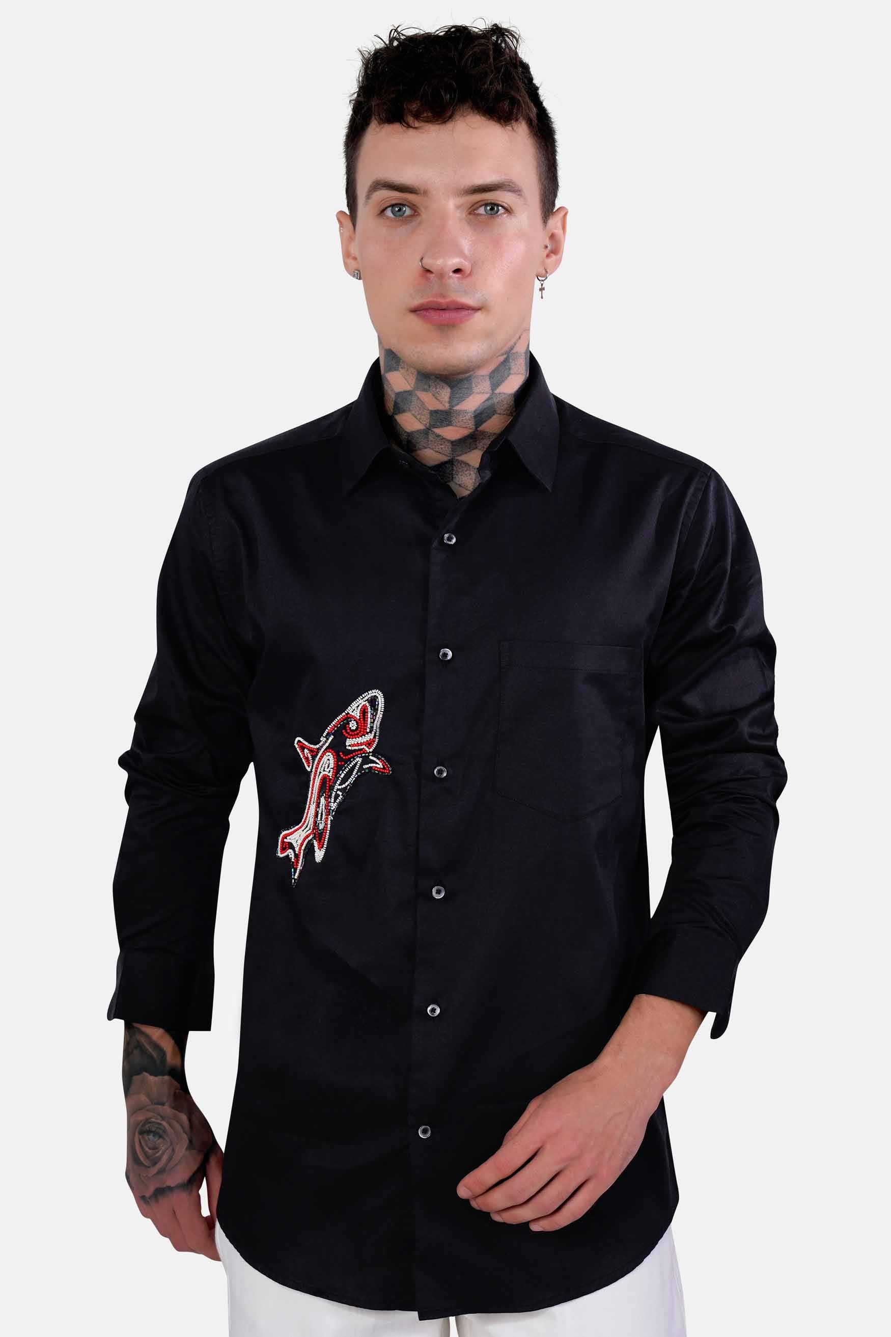 Jade Black Fish Hand Stitched Subtle Sheen Super Soft Premium Cotton Designer Shirt 1312-BLK-E267-38, 1312-BLK-E267-H-38, 1312-BLK-E267-39, 1312-BLK-E267-H-39, 1312-BLK-E267-40, 1312-BLK-E267-H-40, 1312-BLK-E267-42, 1312-BLK-E267-H-42, 1312-BLK-E267-44, 1312-BLK-E267-H-44, 1312-BLK-E267-46, 1312-BLK-E267-H-46, 1312-BLK-E267-48, 1312-BLK-E267-H-48, 1312-BLK-E267-50, 1312-BLK-E267-H-50, 1312-BLK-E267-52, 1312-BLK-E267-H-52