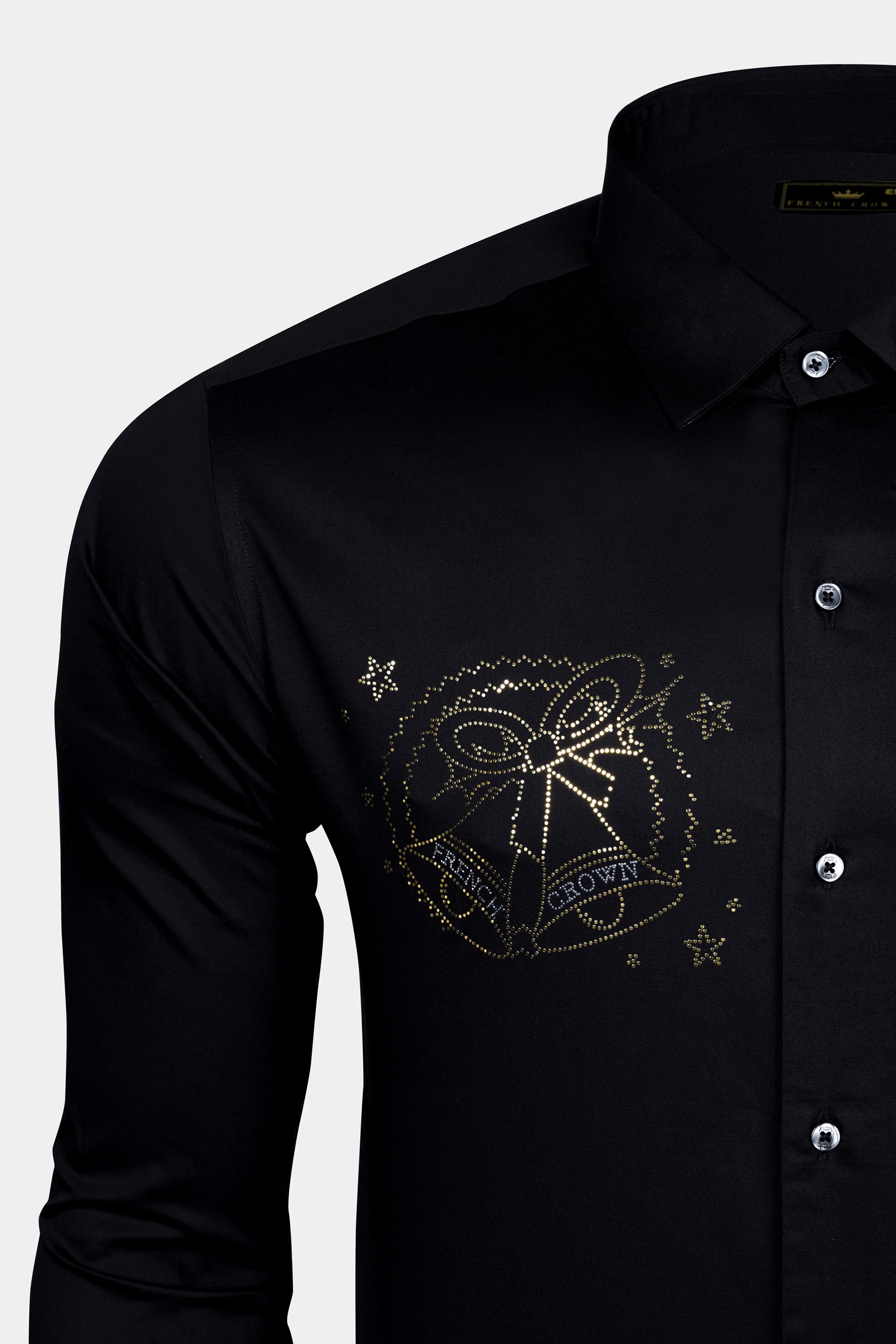Jade Black Christmas Bells Hotfix Subtle Sheen Super Soft Premium Cotton Designer Shirt