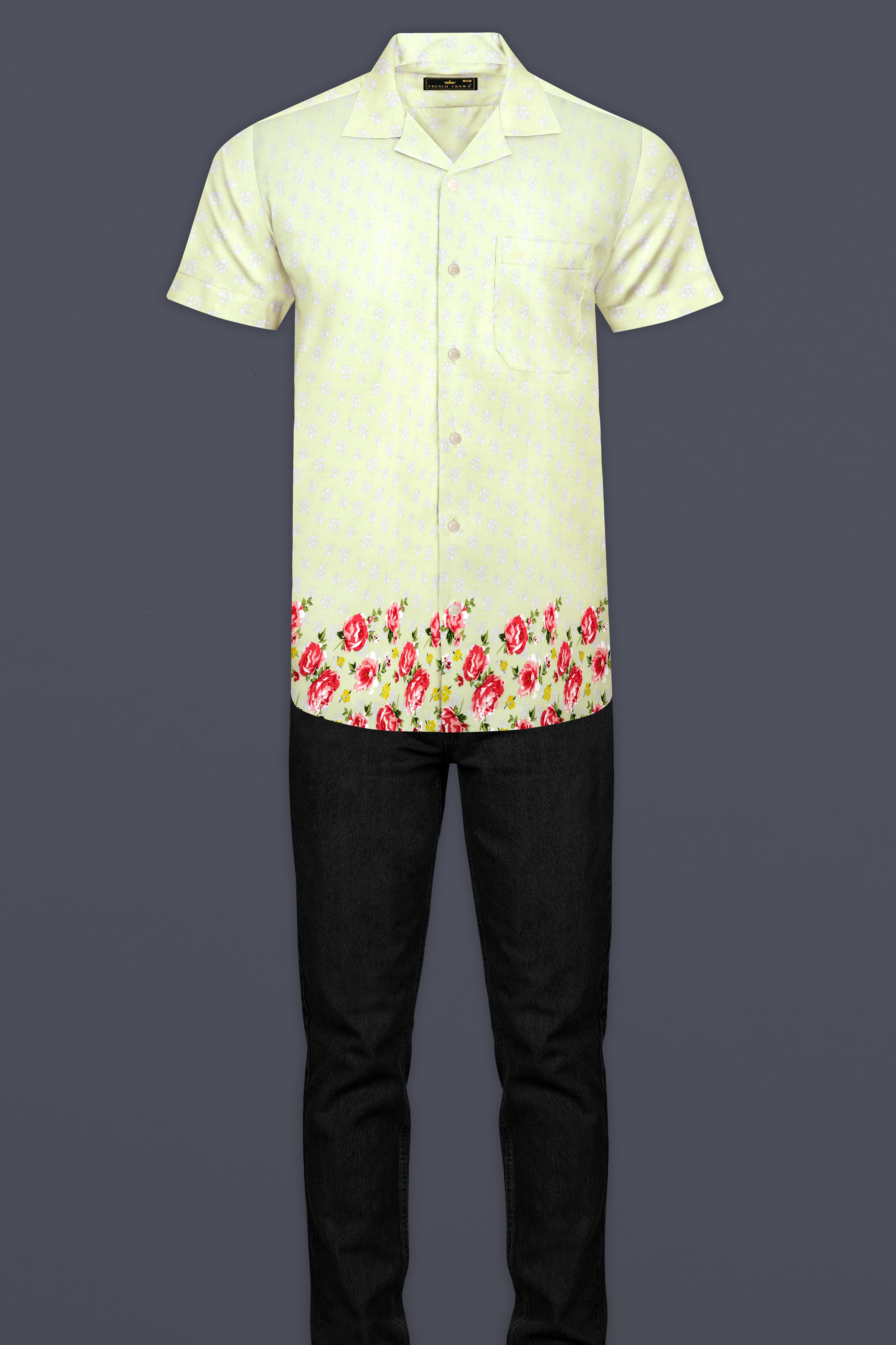 Orinoco Green Flower Printed Super Soft Tencel Cotton Blend Shirt