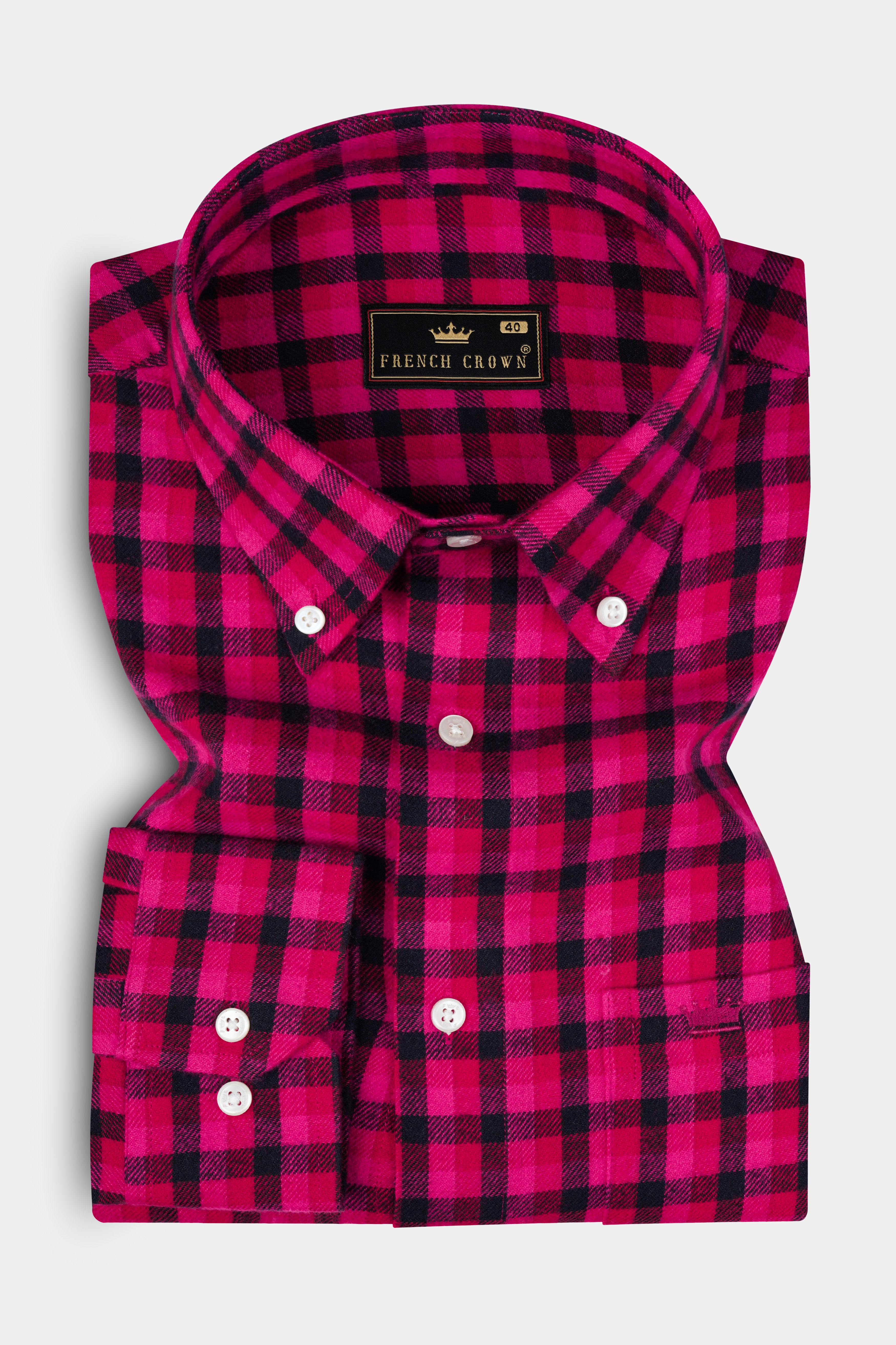Raspberry Pink And Vulcan Black Plaid Flannel Premium Cotton Shirt 13205-BD-38, 13205-BD-H-38, 13205-BD-39, 13205-BD-H-39, 13205-BD-40, 13205-BD-H-40, 13205-BD-42, 13205-BD-H-42, 13205-BD-44, 13205-BD-H-44, 13205-BD-46, 13205-BD-H-46, 13205-BD-48, 13205-BD-H-48, 13205-BD-50, 13205-BD-H-50, 13205-BD-52, 13205-BD-H-52