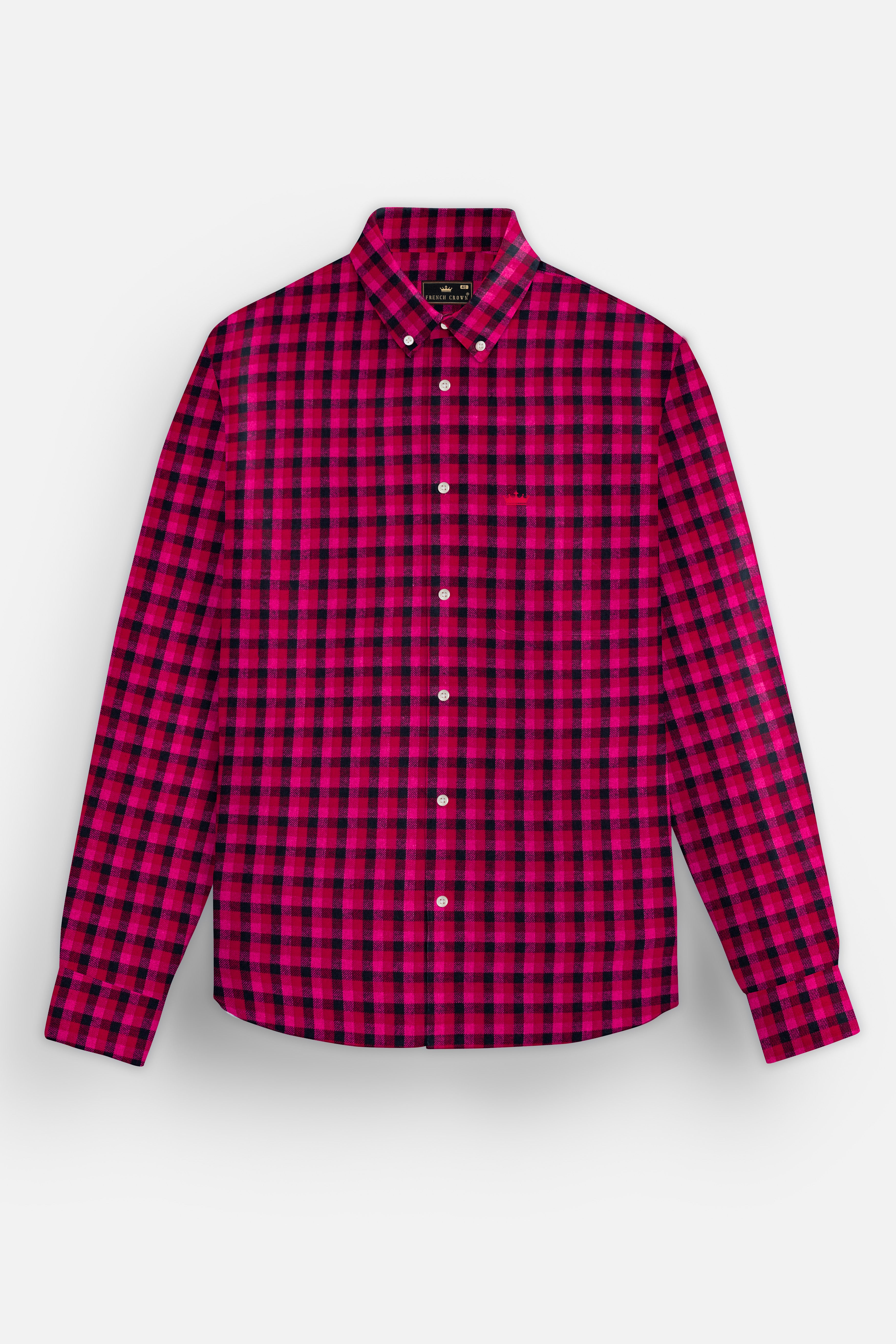 Raspberry Pink And Vulcan Black Plaid Flannel Premium Cotton Shirt 13205-BD-38, 13205-BD-H-38, 13205-BD-39, 13205-BD-H-39, 13205-BD-40, 13205-BD-H-40, 13205-BD-42, 13205-BD-H-42, 13205-BD-44, 13205-BD-H-44, 13205-BD-46, 13205-BD-H-46, 13205-BD-48, 13205-BD-H-48, 13205-BD-50, 13205-BD-H-50, 13205-BD-52, 13205-BD-H-52