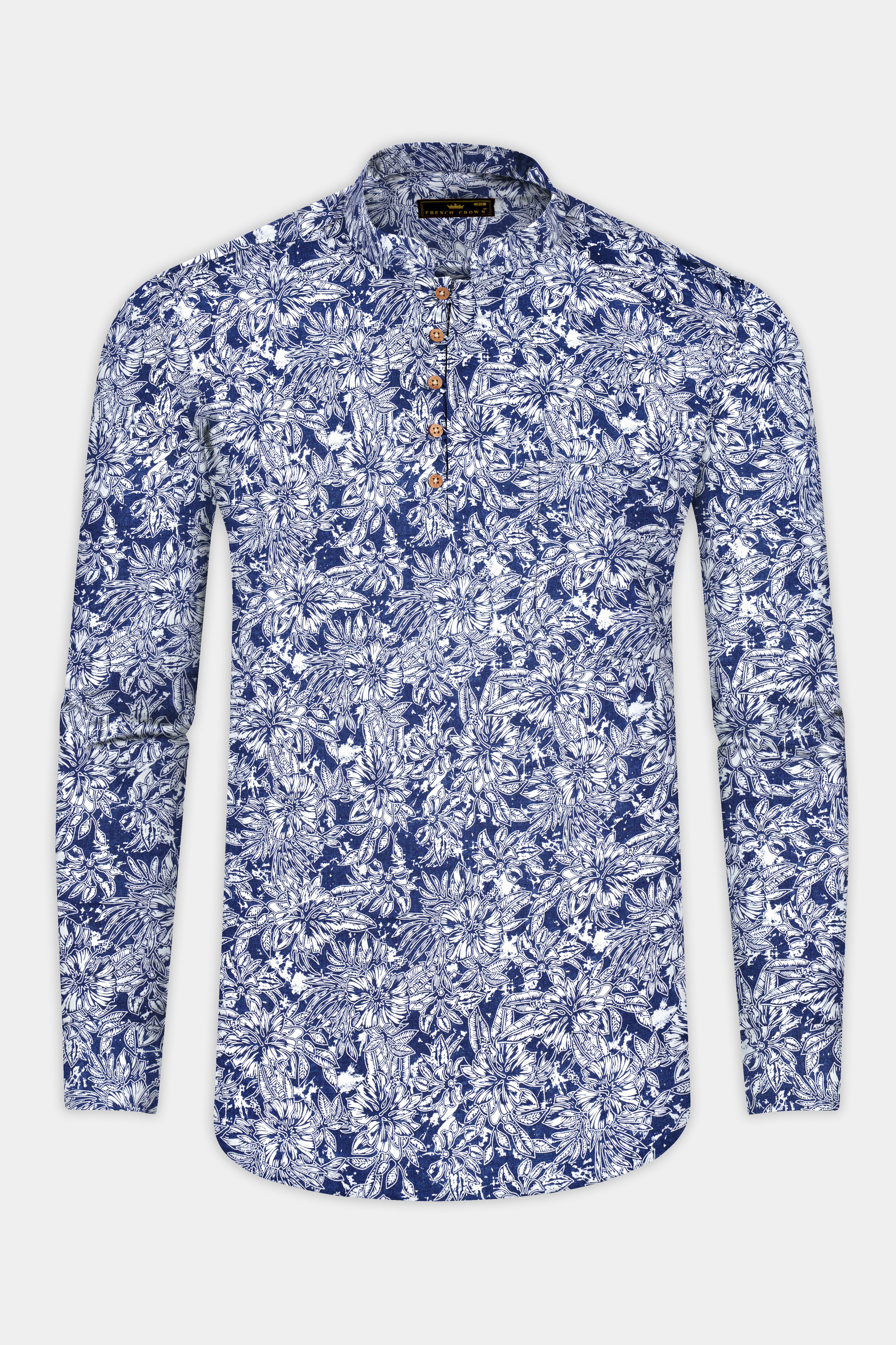 SkyFloret-Cello Blue And Bright White Floral Printed Premium Luxuries Linen Kurta Shirt 13281-KS-38, 13281-KS-H-38, 13281-KS-39, 13281-KS-H-39, 13281-KS-40, 13281-KS-H-40, 13281-KS-42, 13281-KS-H-42, 13281-KS-44, 13281-KS-H-44, 13281-KS-46, 13281-KS-H-46, 13281-KS-48, 13281-KS-H-48, 13281-KS-50, 13281-KS-H-50, 13281-KS-52, 13281-KS-H-52