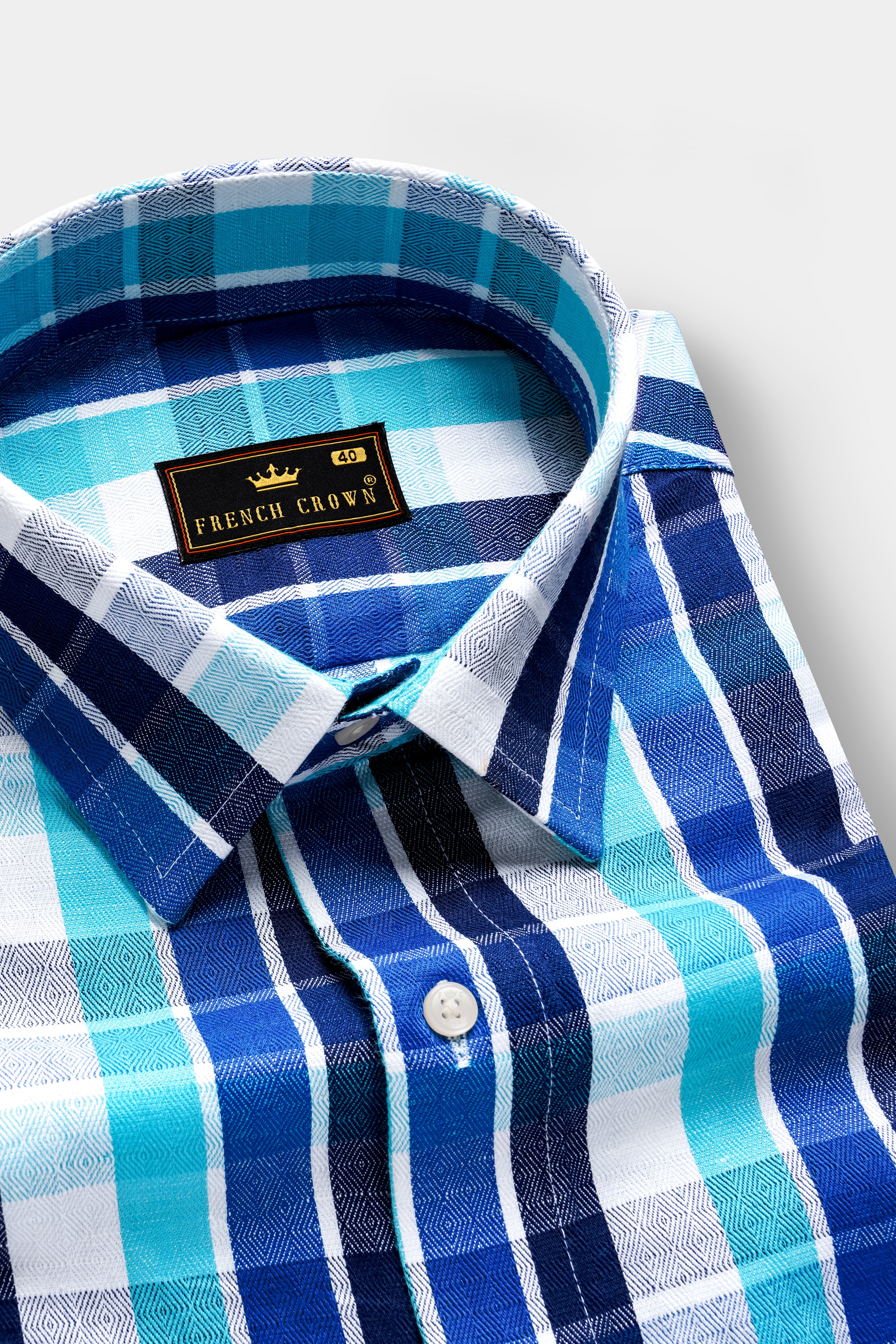 Azure-Sapphire Blue And Spray Plaid Dobby Textured Premium Giza Cotton Casual Shirt 13333-38, 13333-H-38, 13333-39, 13333-H-39, 13333-40, 13333-H-40, 13333-42, 13333-H-42, 13333-44, 13333-H-44, 13333-46, 13333-H-46, 13333-48, 13333-H-48, 13333-50, 13333-H-50, 13333-52, 13333-H-52