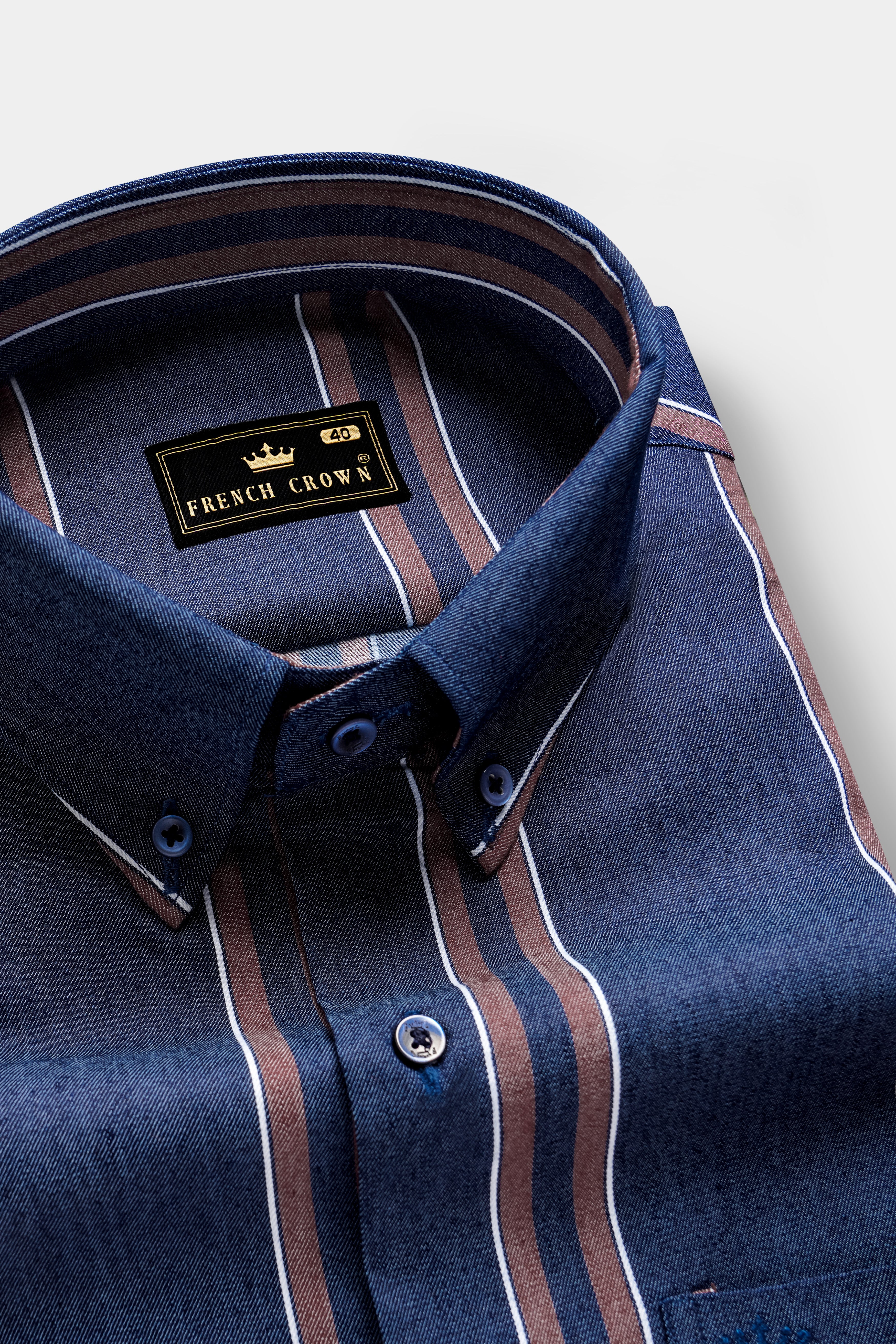Celestial-Zodiac Blue And Russett Brown Stripes Denim Premium Cotton Casual Shirt 13334-BD-BLE-38, 13334-BD-BLE-H-38, 13334-BD-BLE-39, 13334-BD-BLE-H-39, 13334-BD-BLE-40, 13334-BD-BLE-H-40, 13334-BD-BLE-42, 13334-BD-BLE-H-42, 13334-BD-BLE-44, 13334-BD-BLE-H-44, 13334-BD-BLE-46, 13334-BD-BLE-H-46, 13334-BD-BLE-48, 13334-BD-BLE-H-48, 13334-BD-BLE-50, 13334-BD-BLE-H-50, 13334-BD-BLE-52, 13334-BD-BLE-H-52