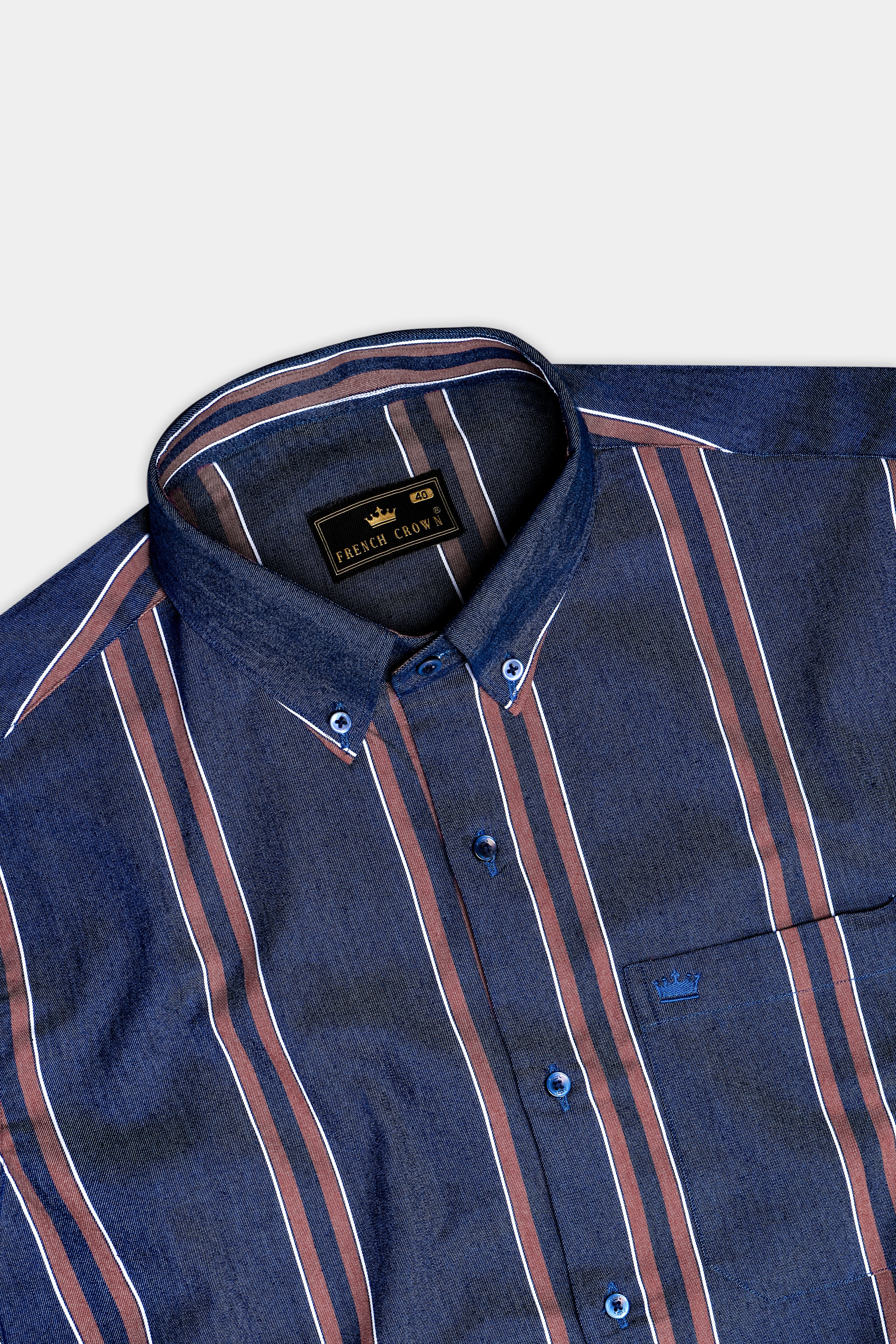Celestial-Zodiac Blue And Russett Brown Stripes Denim Premium Cotton Casual Shirt 13334-BD-BLE-38, 13334-BD-BLE-H-38, 13334-BD-BLE-39, 13334-BD-BLE-H-39, 13334-BD-BLE-40, 13334-BD-BLE-H-40, 13334-BD-BLE-42, 13334-BD-BLE-H-42, 13334-BD-BLE-44, 13334-BD-BLE-H-44, 13334-BD-BLE-46, 13334-BD-BLE-H-46, 13334-BD-BLE-48, 13334-BD-BLE-H-48, 13334-BD-BLE-50, 13334-BD-BLE-H-50, 13334-BD-BLE-52, 13334-BD-BLE-H-52