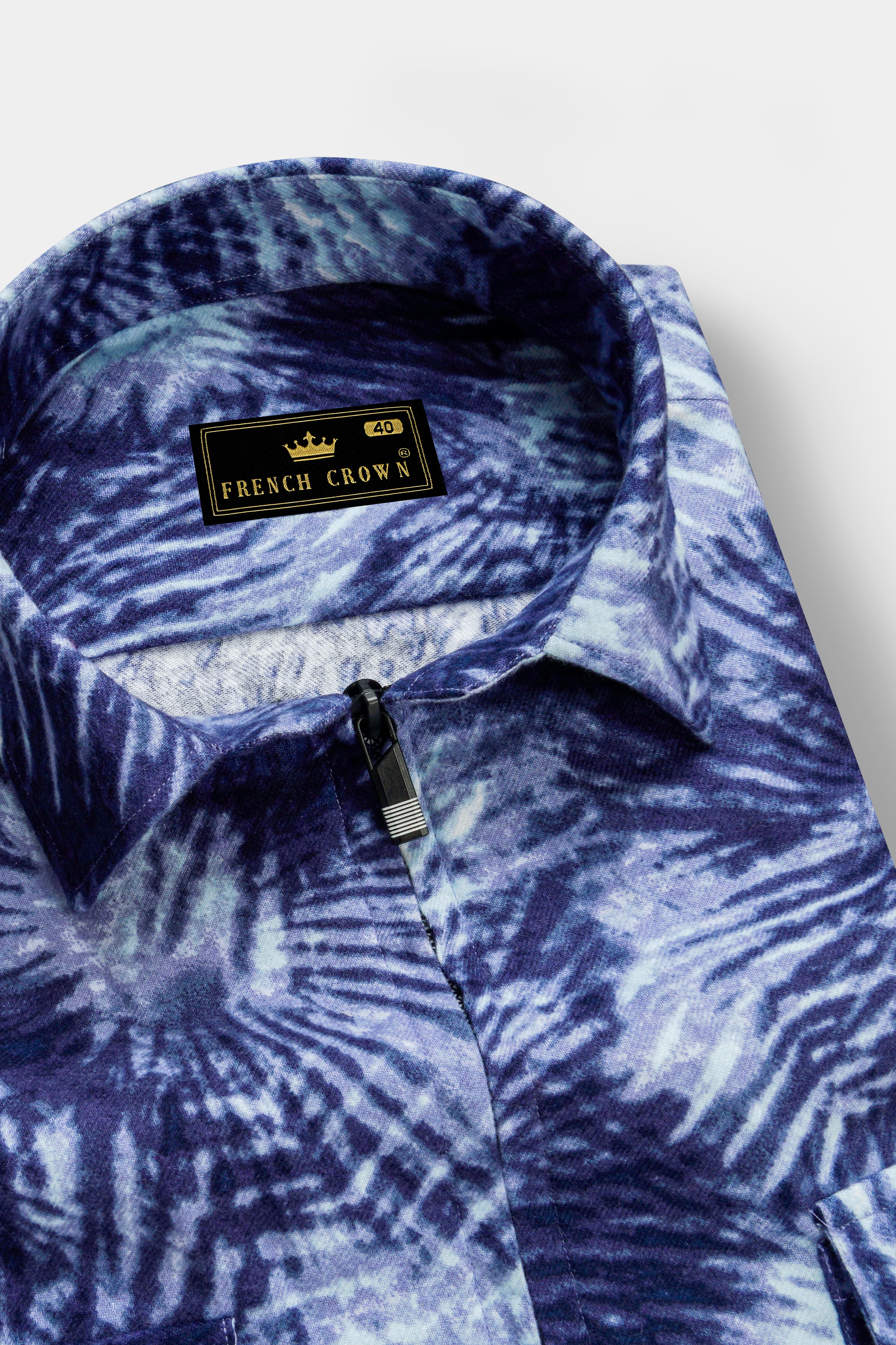 Frost Indigo-Blue And Bright White Dry Printed Flannel Casual Zipper Closure Designer Shirt 13337-ZP-FP-P530-38, 13337-ZP-FP-P530-H-38, 13337-ZP-FP-P530-39, 13337-ZP-FP-P530-H-39, 13337-ZP-FP-P530-40, 13337-ZP-FP-P530-H-40, 13337-ZP-FP-P530-42, 13337-ZP-FP-P530-H-42, 13337-ZP-FP-P530-44, 13337-ZP-FP-P530-H-44, 13337-ZP-FP-P530-46, 13337-ZP-FP-P530-H-46, 13337-ZP-FP-P530-48, 13337-ZP-FP-P530-H-48, 13337-ZP-FP-P530-50, 13337-ZP-FP-P530-H-50, 13337-ZP-FP-P530-52, 13337-ZP-FP-P530-H-52