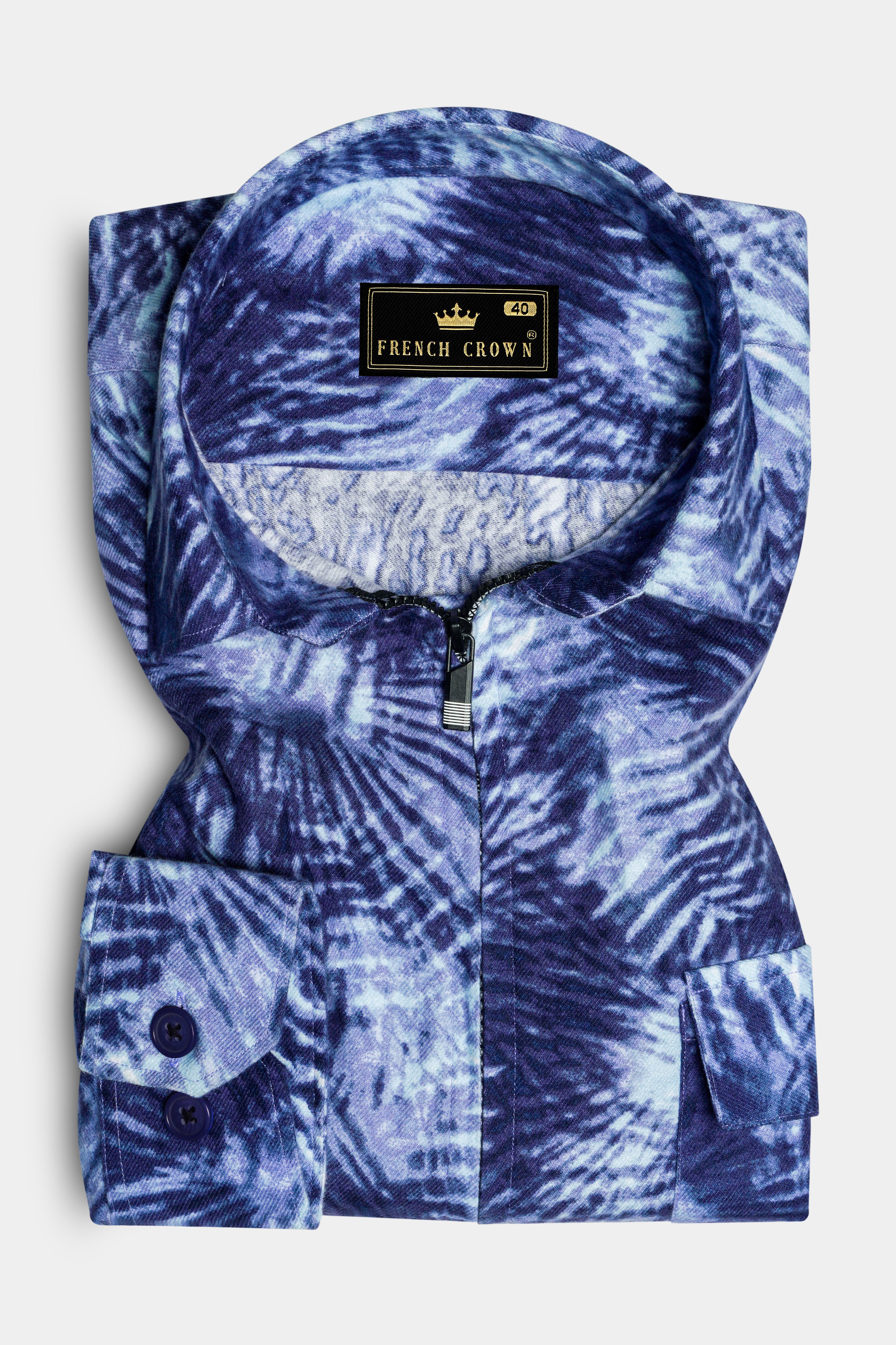 Frost Indigo-Blue And Bright White Dry Printed Flannel Casual Zipper Closure Designer Shirt 13337-ZP-FP-P530-38, 13337-ZP-FP-P530-H-38, 13337-ZP-FP-P530-39, 13337-ZP-FP-P530-H-39, 13337-ZP-FP-P530-40, 13337-ZP-FP-P530-H-40, 13337-ZP-FP-P530-42, 13337-ZP-FP-P530-H-42, 13337-ZP-FP-P530-44, 13337-ZP-FP-P530-H-44, 13337-ZP-FP-P530-46, 13337-ZP-FP-P530-H-46, 13337-ZP-FP-P530-48, 13337-ZP-FP-P530-H-48, 13337-ZP-FP-P530-50, 13337-ZP-FP-P530-H-50, 13337-ZP-FP-P530-52, 13337-ZP-FP-P530-H-52