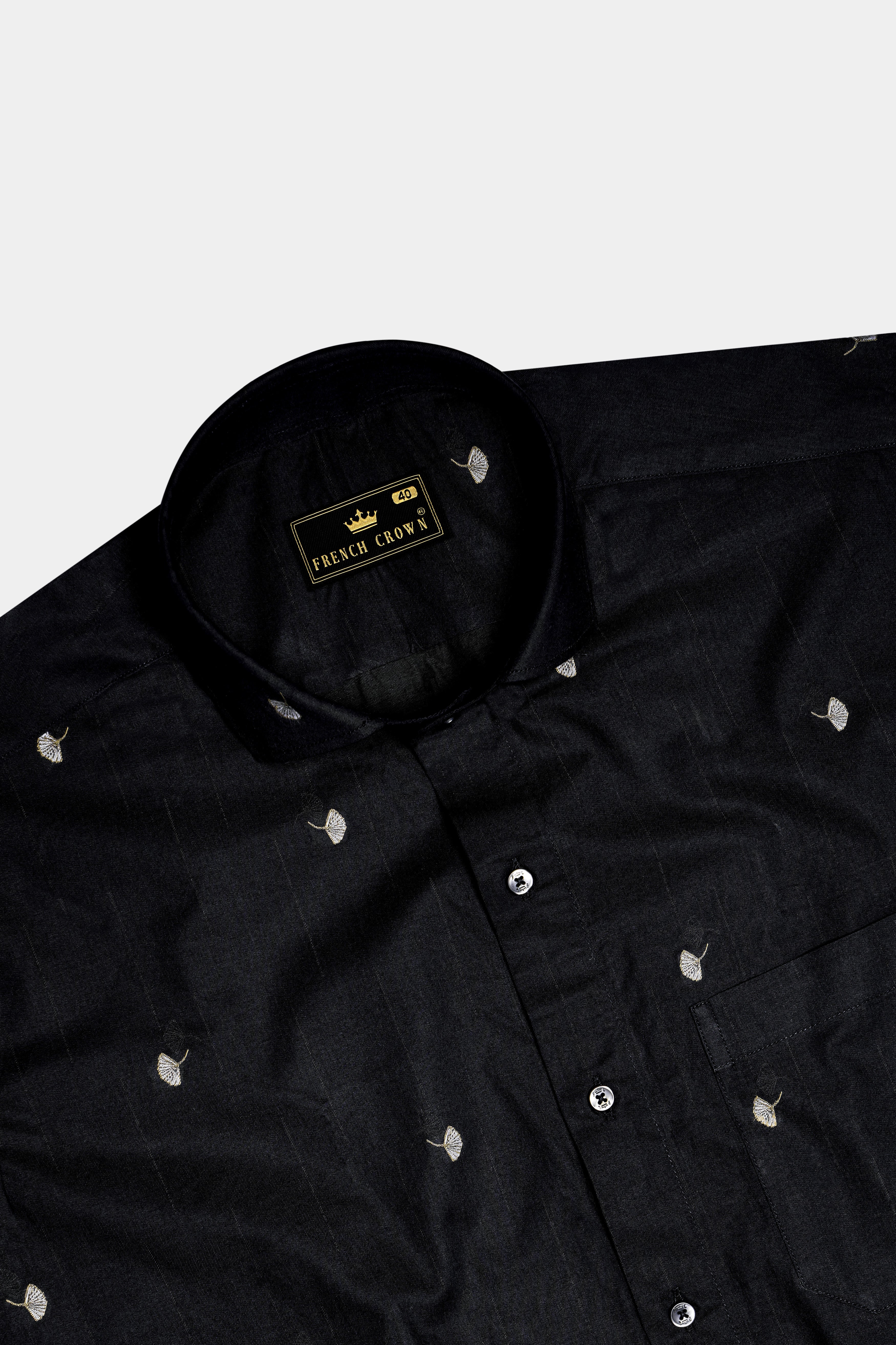 Raven-Jade Black Floral Butta Jacquard Textured Premium Cotton Dress Shirt 13450-CA-BLK-38, 13450-CA-BLK-H-38, 13450-CA-BLK-39, 13450-CA-BLK-H-39, 13450-CA-BLK-40, 13450-CA-BLK-H-40, 13450-CA-BLK-42, 13450-CA-BLK-H-42, 13450-CA-BLK-44, 13450-CA-BLK-H-44, 13450-CA-BLK-46, 13450-CA-BLK-H-46, 13450-CA-BLK-48, 13450-CA-BLK-H-48, 13450-CA-BLK-50, 13450-CA-BLK-H-50, 13450-CA-BLK-52, 13450-CA-BLK-H-52