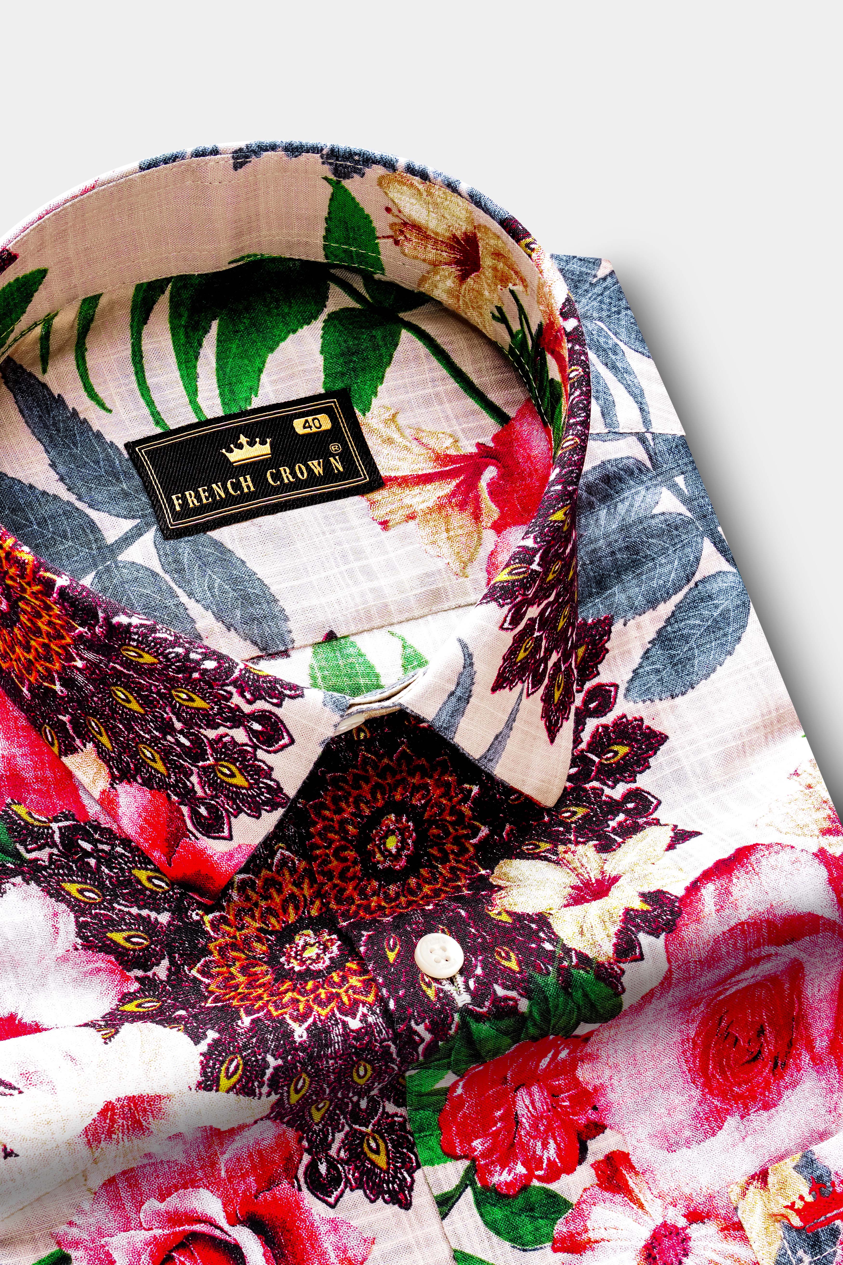 SunLush-Eggshell Cream Tropical Printed Lightweight Premium Cotton Multicolor Casual Shirt