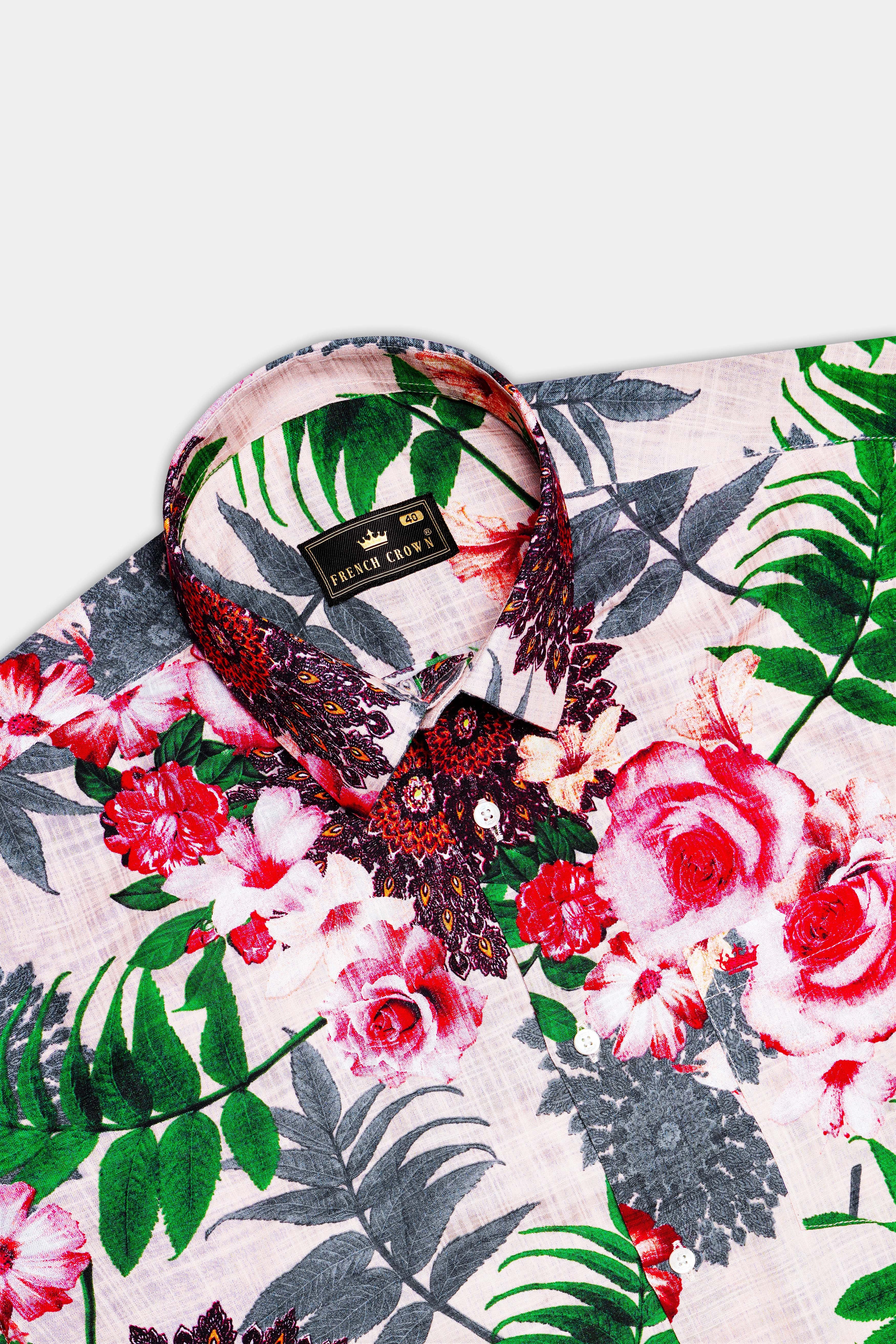 SunLush-Eggshell Cream Tropical Printed Lightweight Premium Cotton Multicolor Casual Shirt