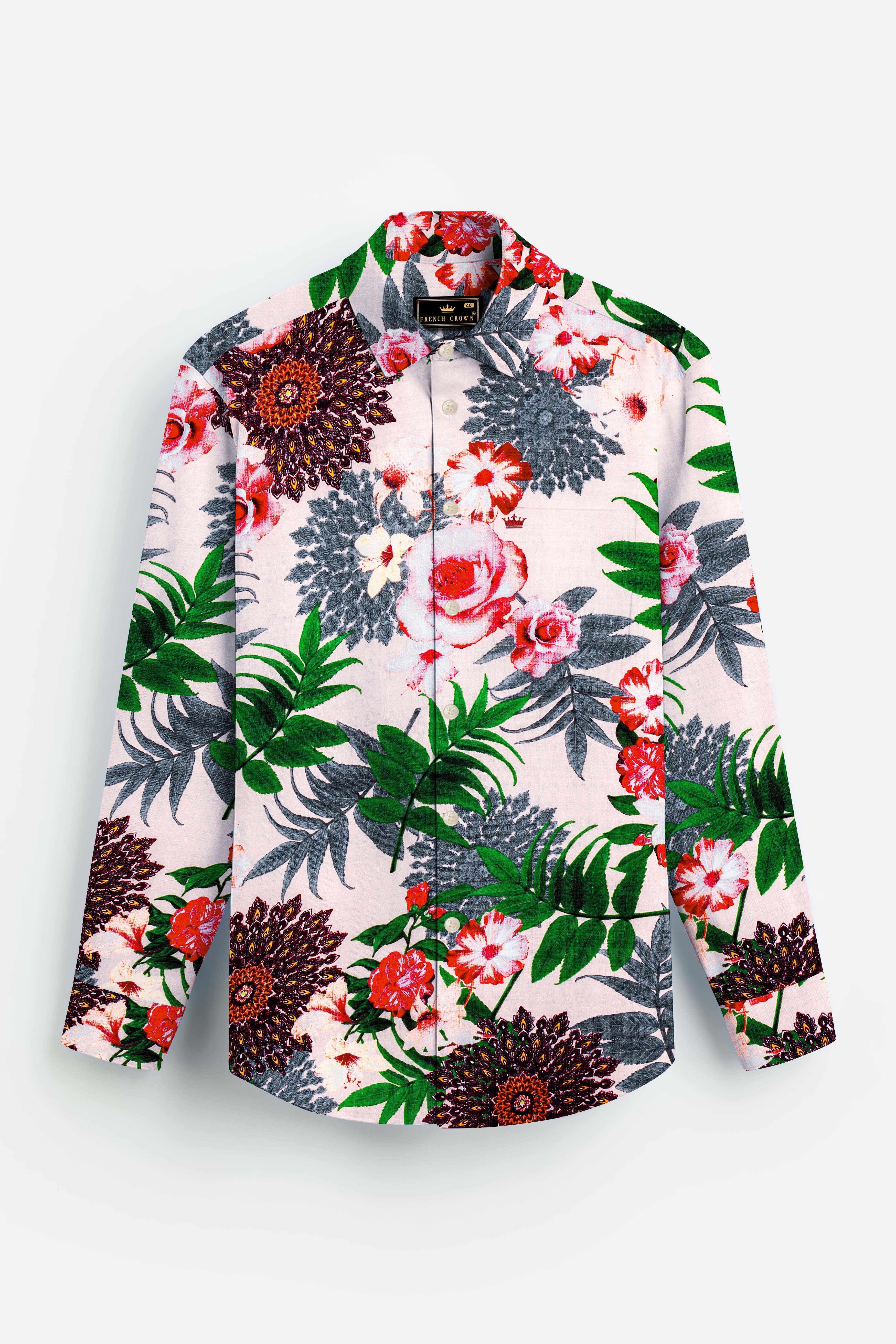 SunLush-Eggshell Cream Tropical Printed Lightweight Premium Cotton Multicolor Casual Shirt