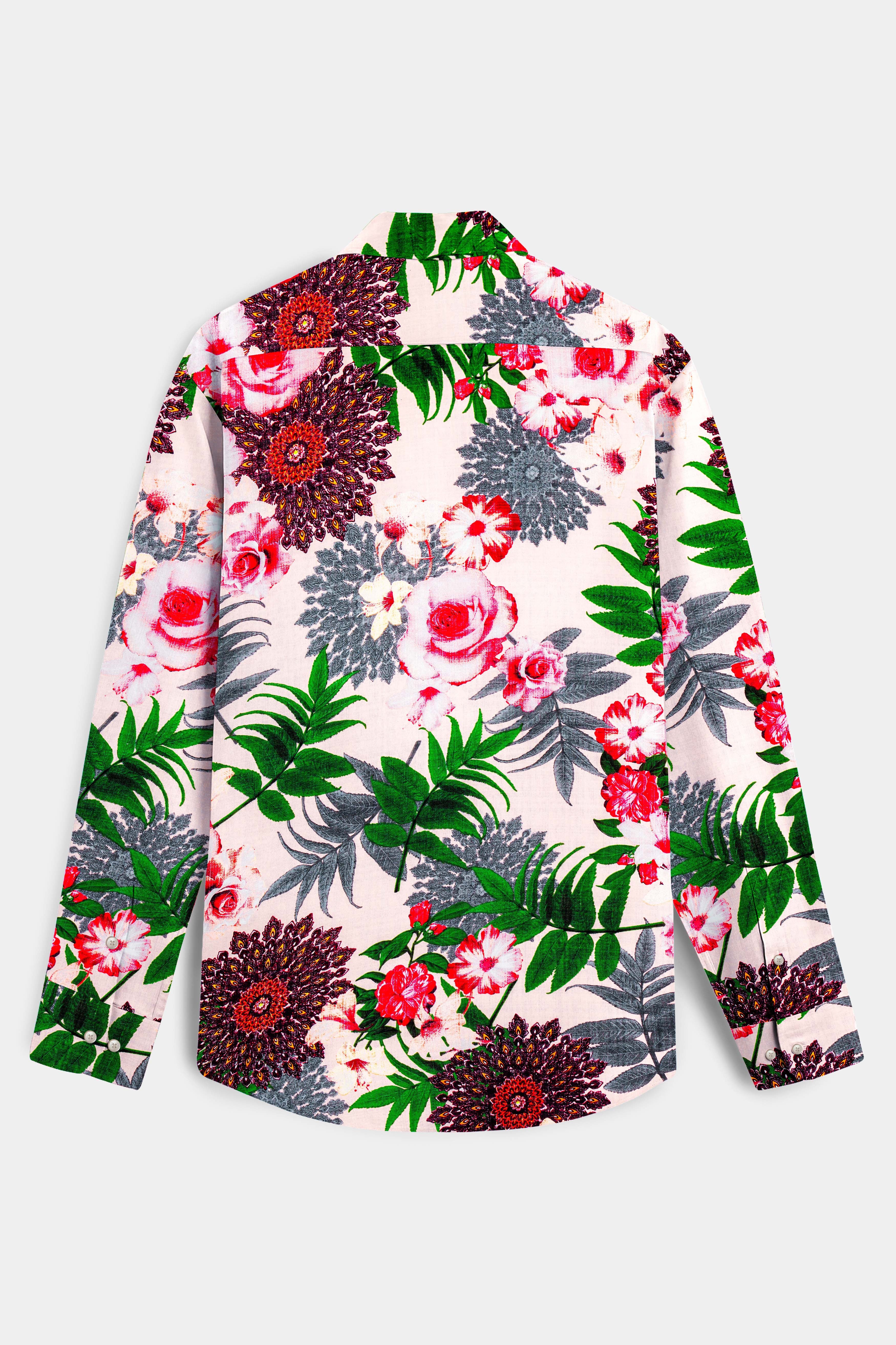 SunLush-Eggshell Cream Tropical Printed Lightweight Premium Cotton Multicolor Casual Shirt