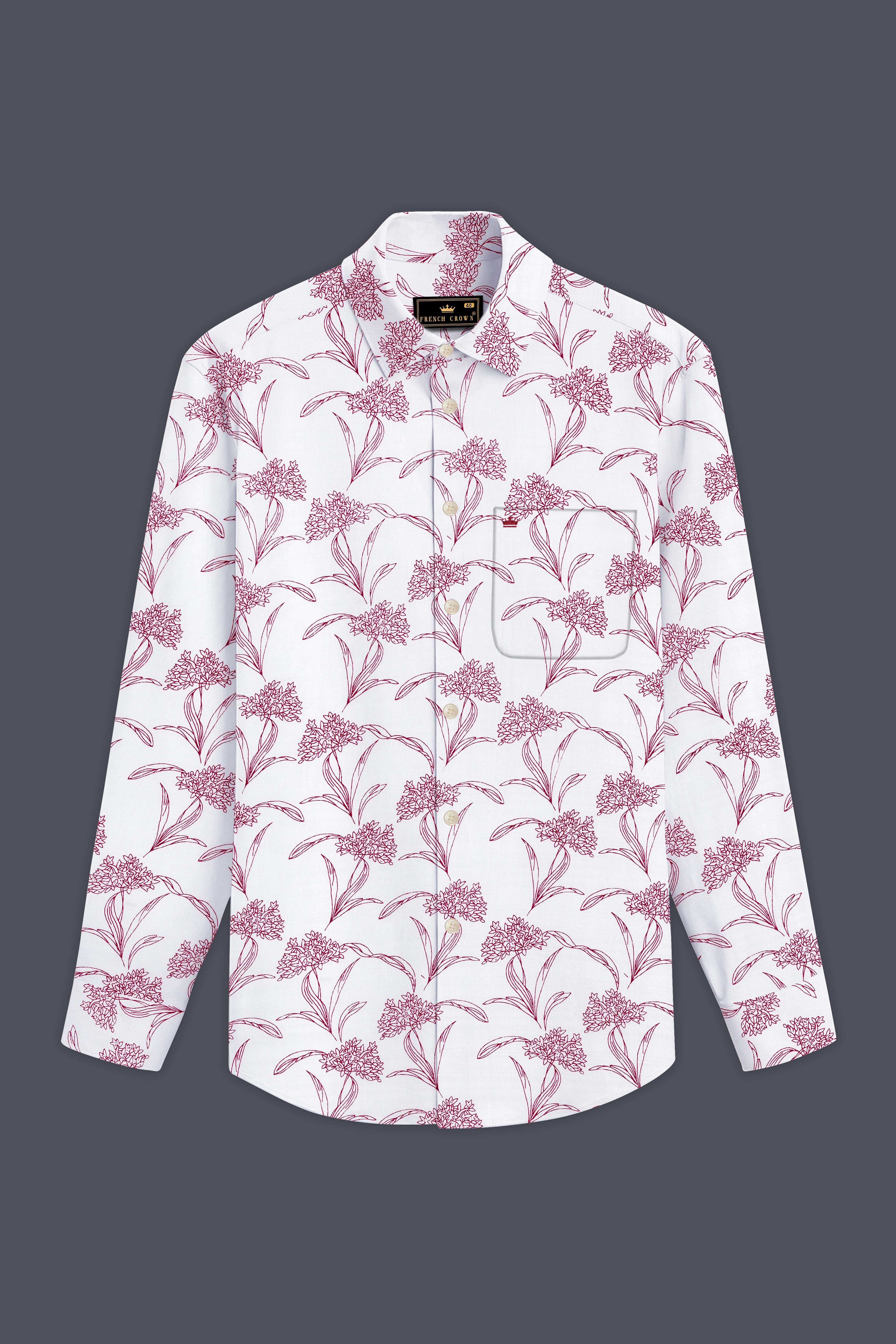 Crimson-Bright White with Cordovan Maroon Floral Printed Lightweight Premium Cotton Casual Shirt 13506-38, 13506-H-38, 13506-39, 13506-H-39, 13506-40, 13506-H-40, 13506-42, 13506-H-42, 13506-44, 13506-H-44, 13506-46, 13506-H-46, 13506-48, 13506-H-48, 13506-50, 13506-H-50, 13506-52, 13506-H-52