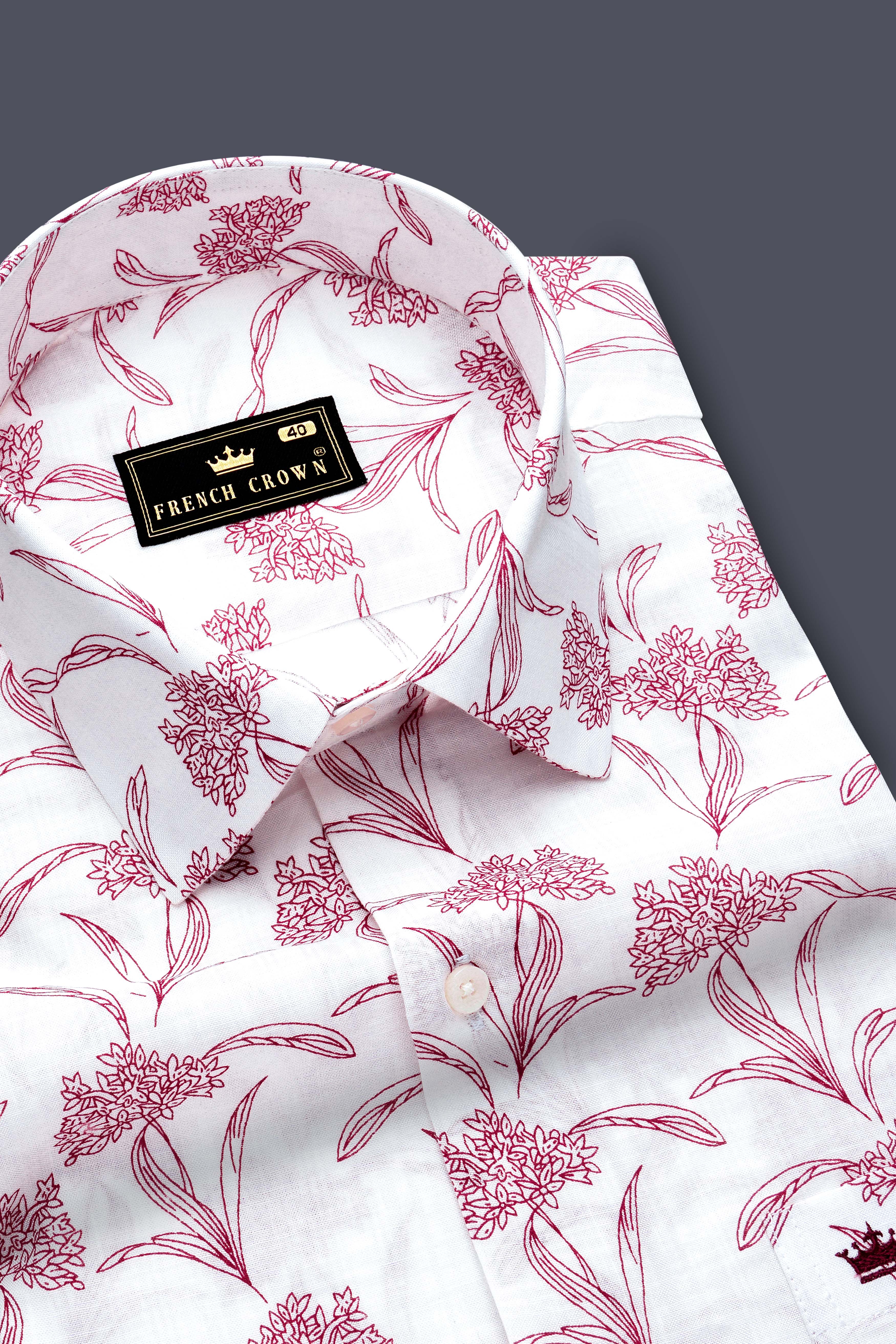 Crimson-Bright White with Cordovan Maroon Floral Printed Lightweight Premium Cotton Casual Shirt