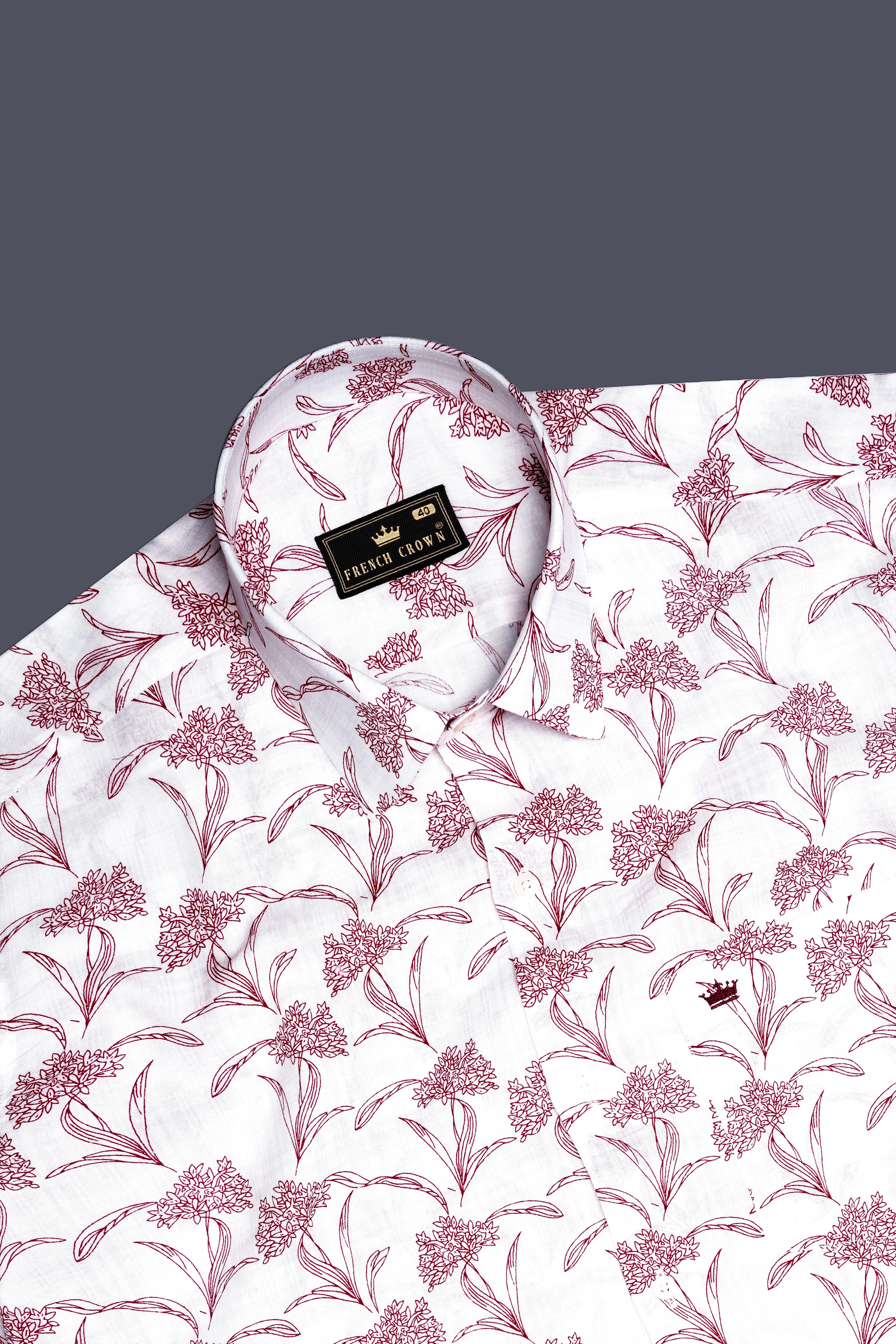 Crimson-Bright White with Cordovan Maroon Floral Printed Lightweight Premium Cotton Casual Shirt