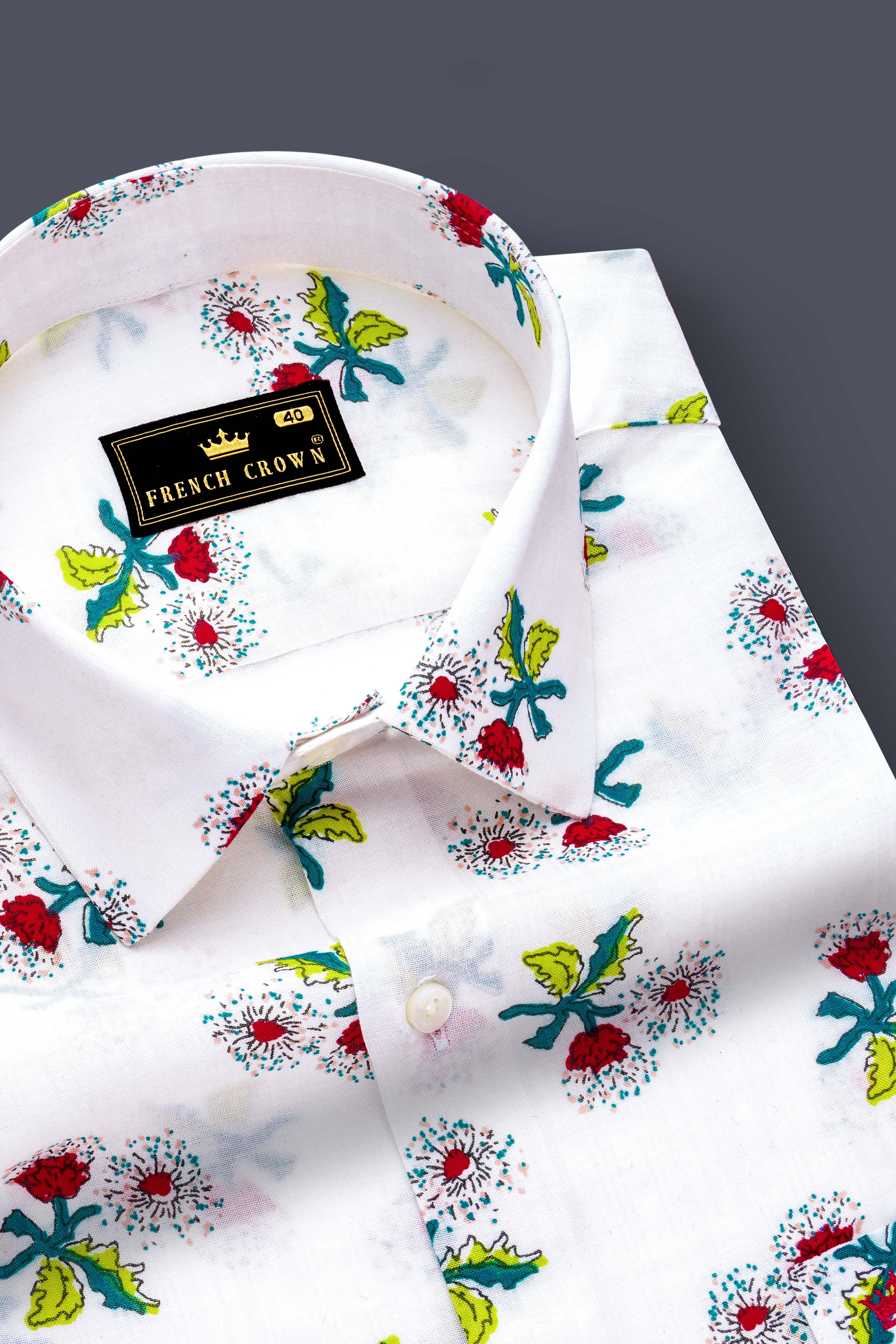Petite Petals-Bright White Ditsy Printed Lightweight Premium Cotton Casual Shirt