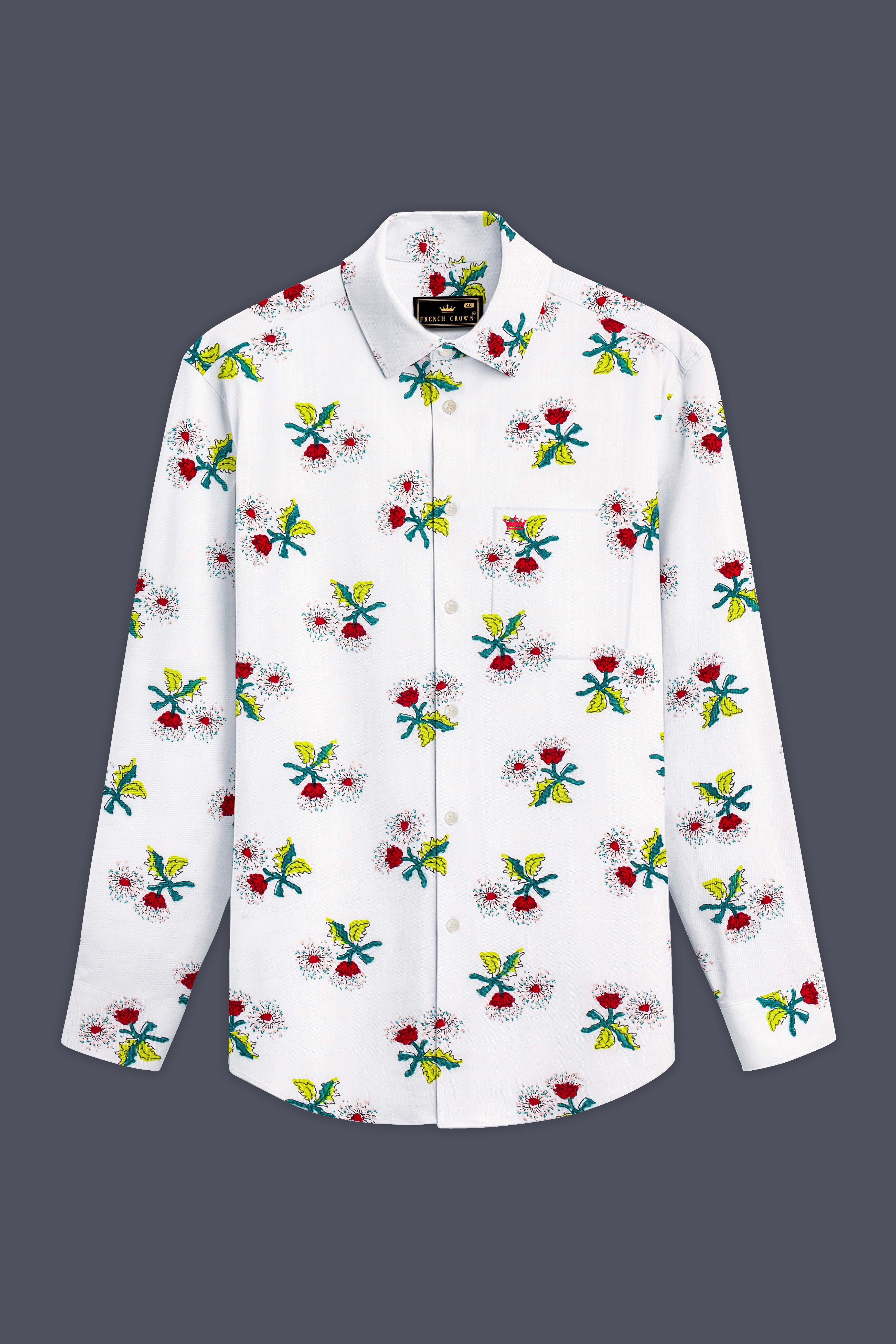 Petite Petals-Bright White Ditsy Printed Lightweight Premium Cotton Casual Shirt