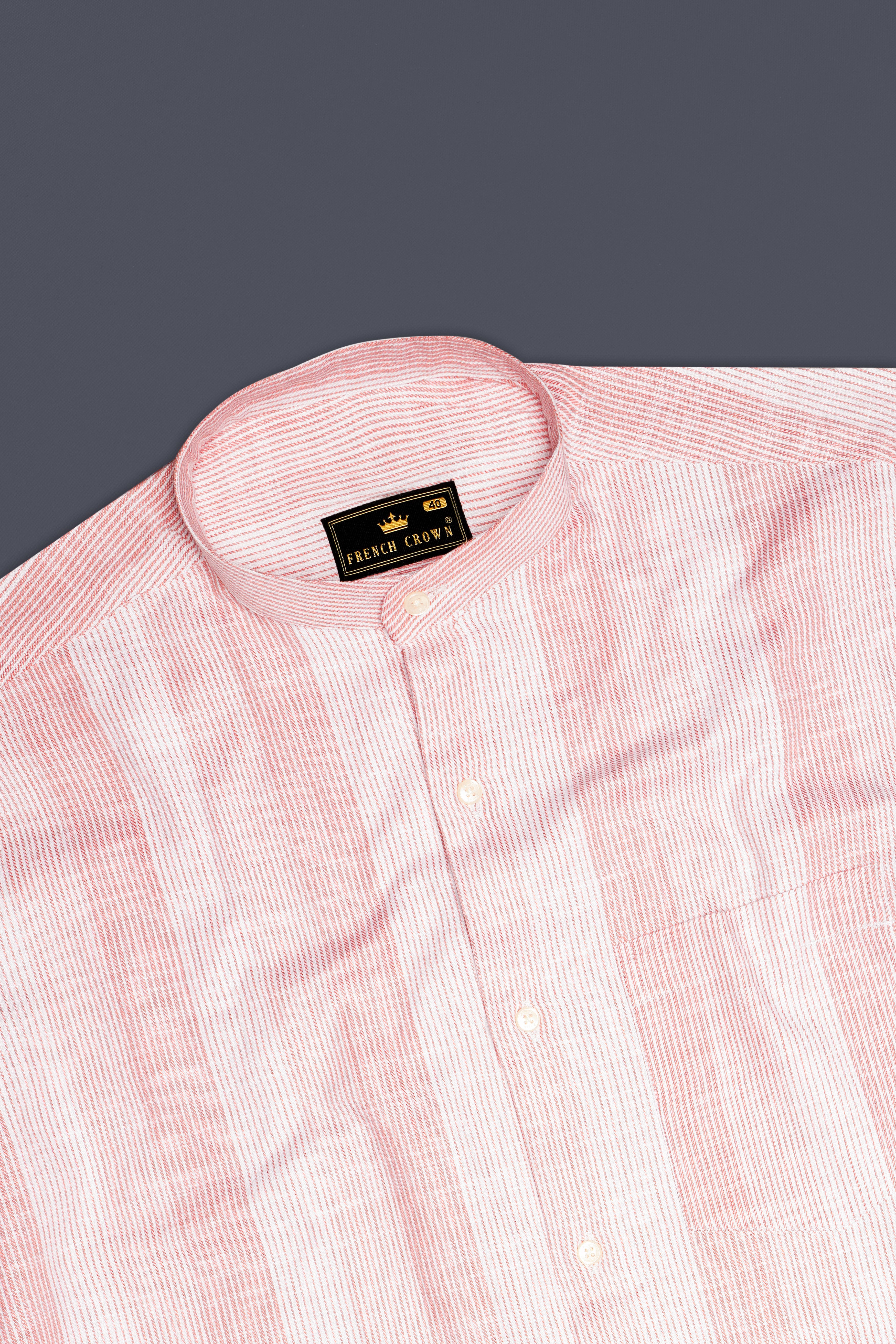 Rose-Flamingo Pink Stripes Luxurious Linen Casual Shirt