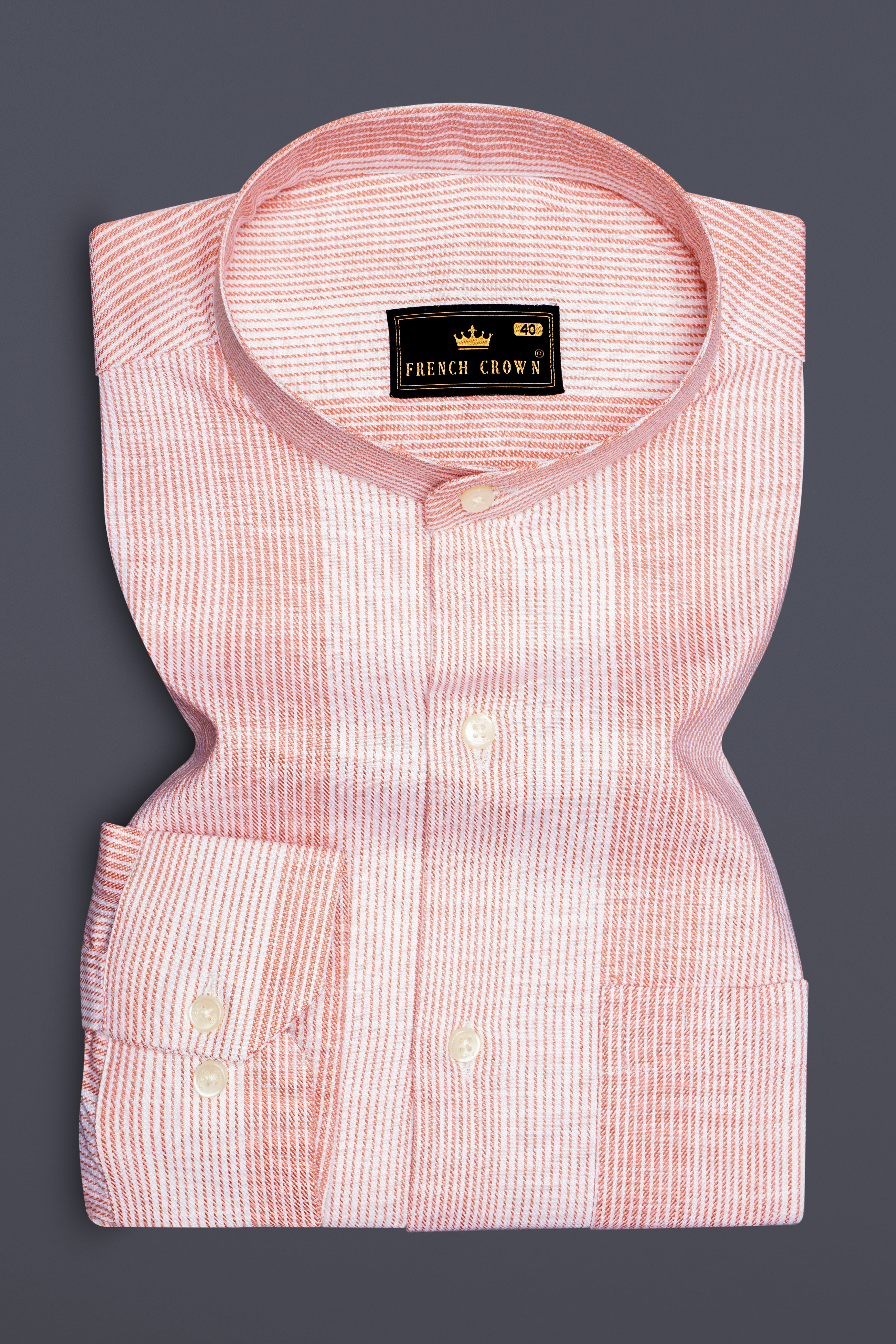 Rose-Flamingo Pink Stripes Luxurious Linen Casual Shirt