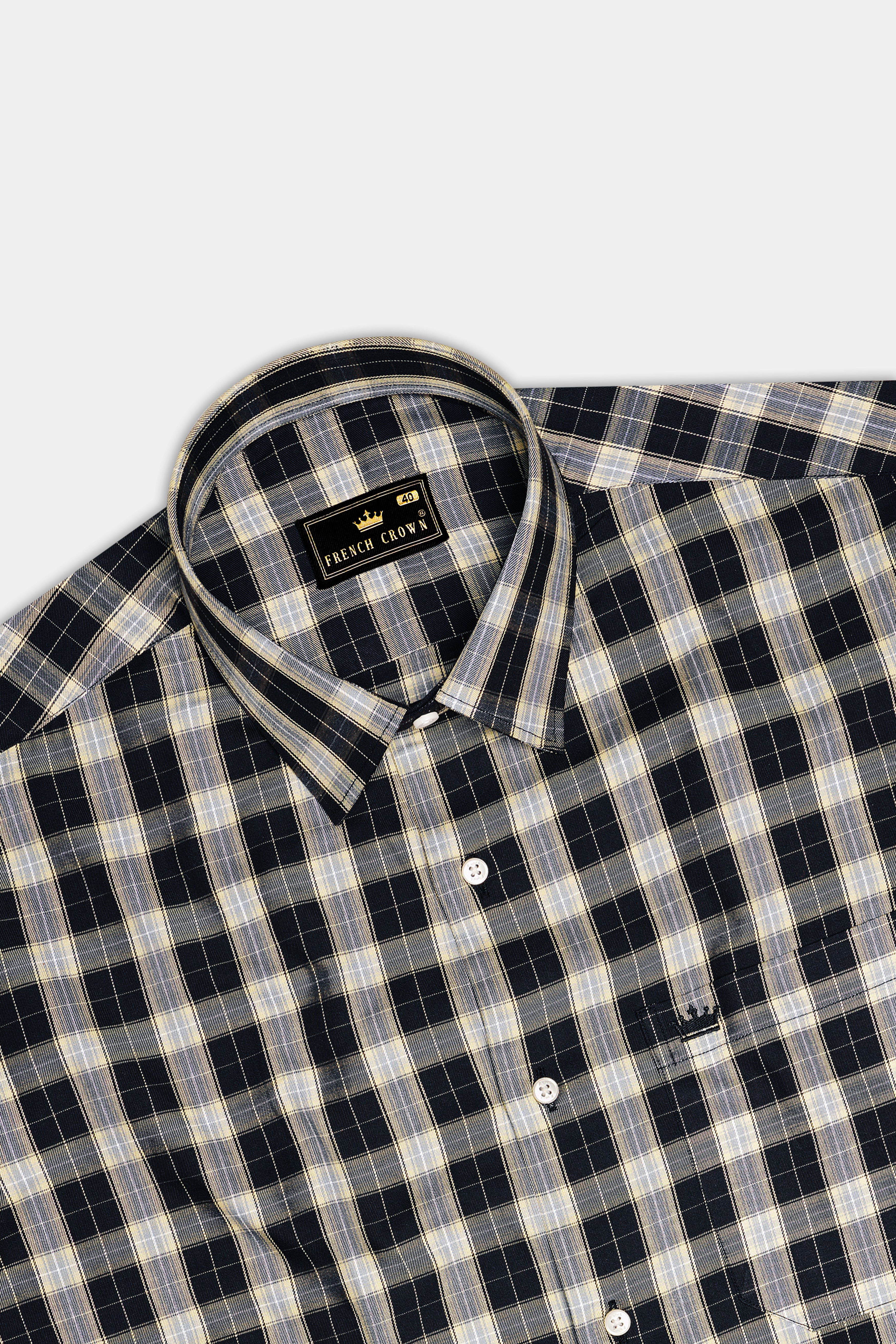 Glacier-Cinder Black And Wafer Cream Plaid Twill Premium Cotton Semi Formal Shirt 13544-38, 13544-H-38, 13544-39, 13544-H-39, 13544-40, 13544-H-40, 13544-42, 13544-H-42, 13544-44, 13544-H-44, 13544-46, 13544-H-46, 13544-48, 13544-H-48, 13544-50, 13544-H-50, 13544-52, 13544-H-52