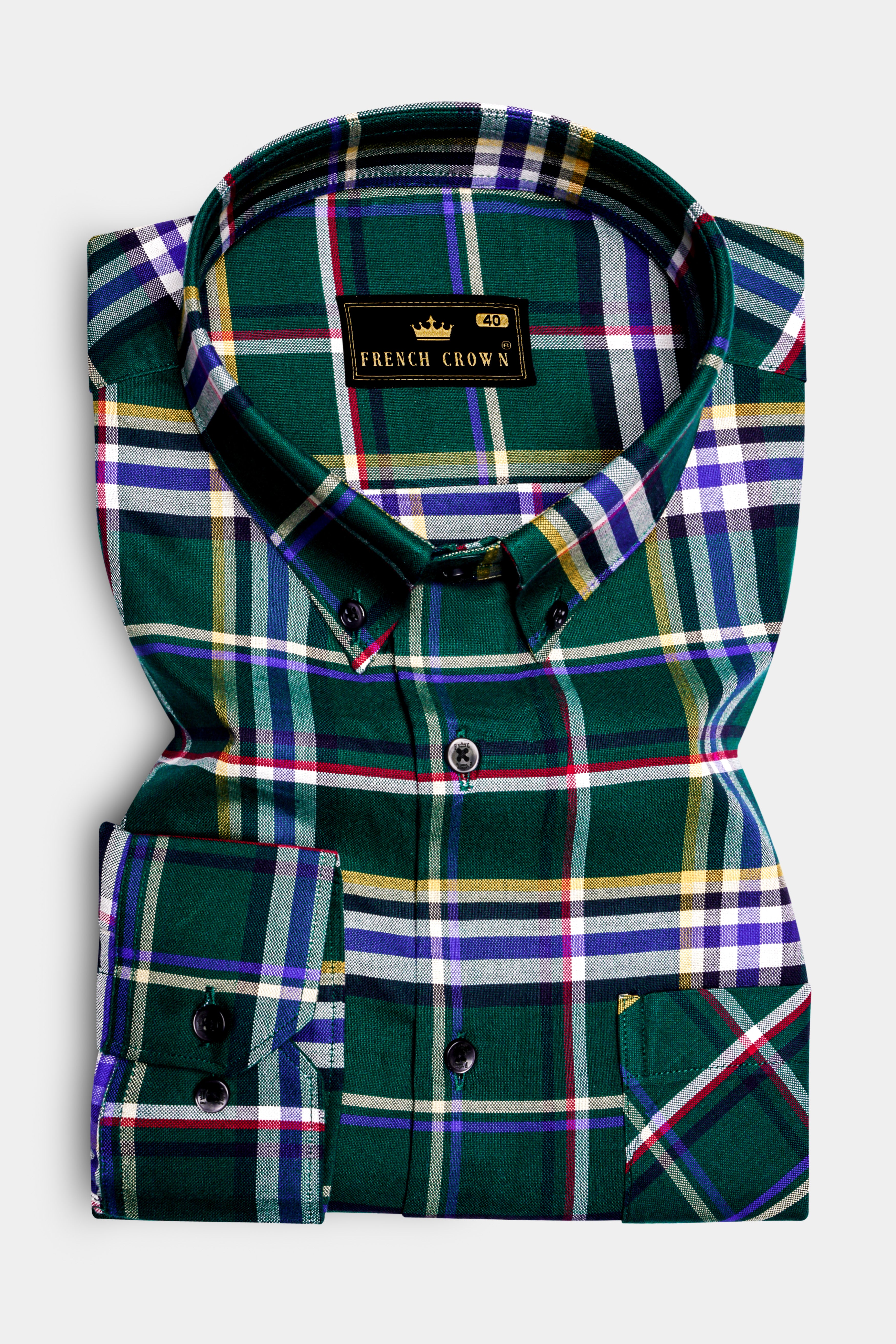 Heritage-Phthalo Green Plaid Oxford Premium Cotton Semi Formal Shirt