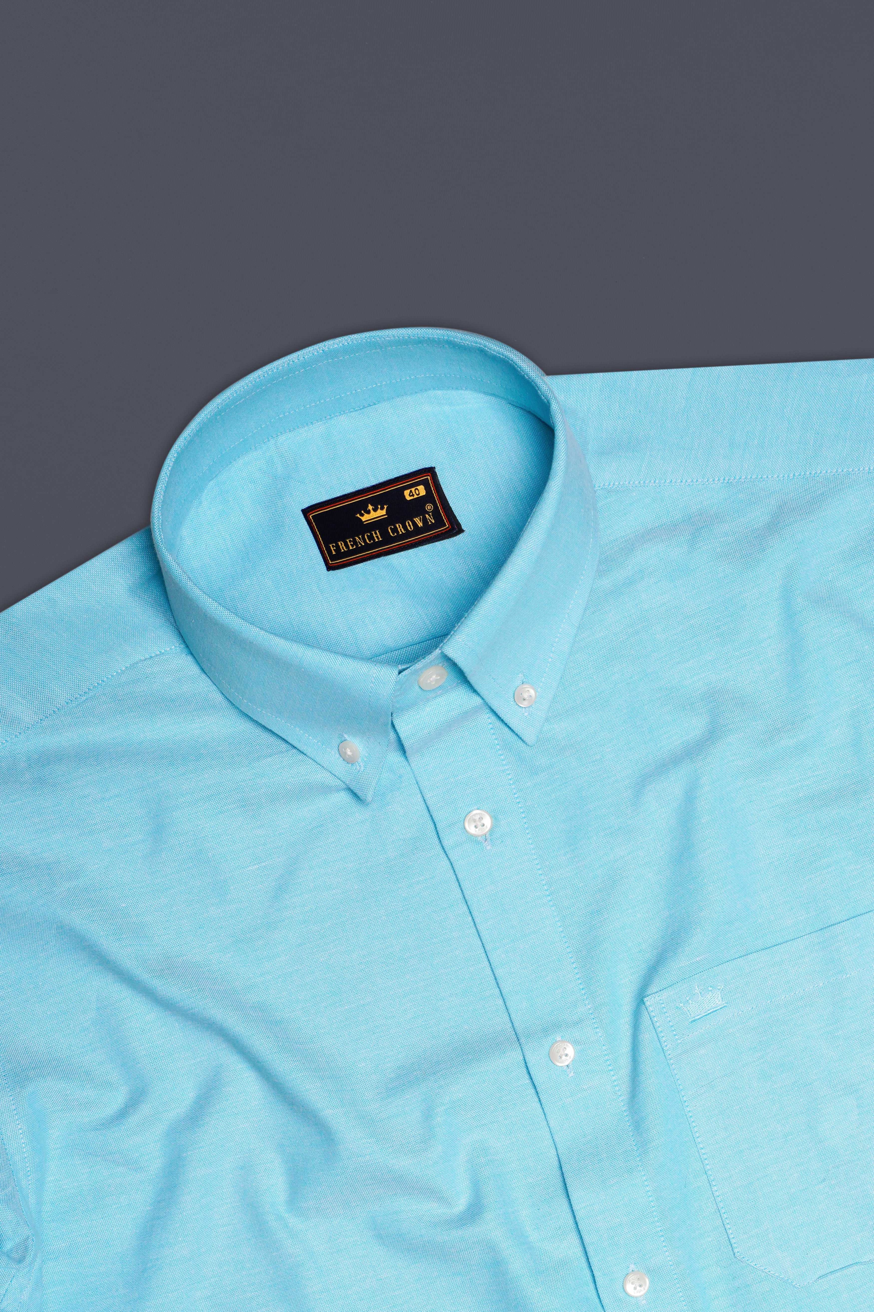 Azure Bay-Tiffany Blue Solid Oxford Premium Cotton Dress Shirt