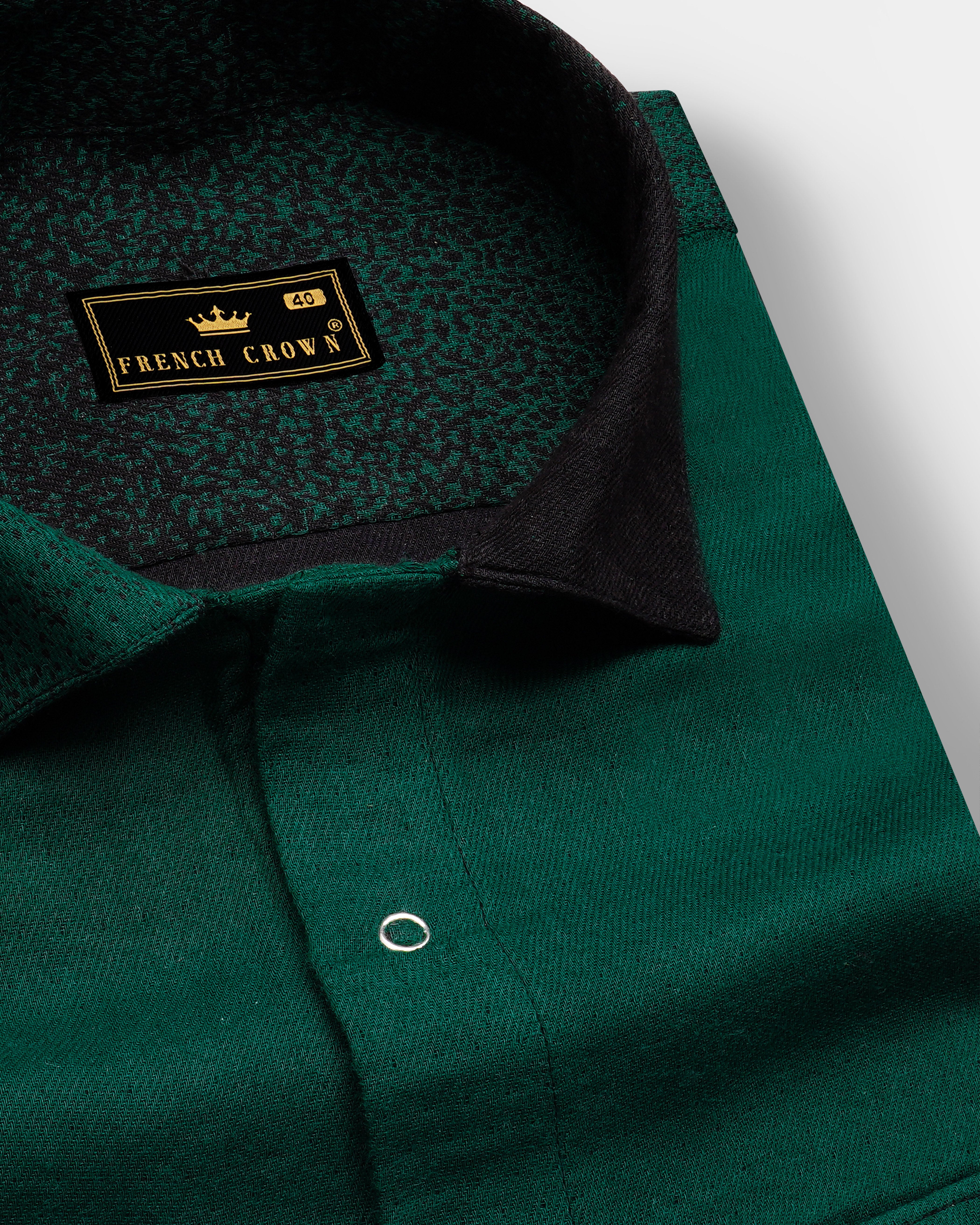 Verdant Echo-Zucchini Green Printed Oxford Premium Cotton Casual Designer Shirt