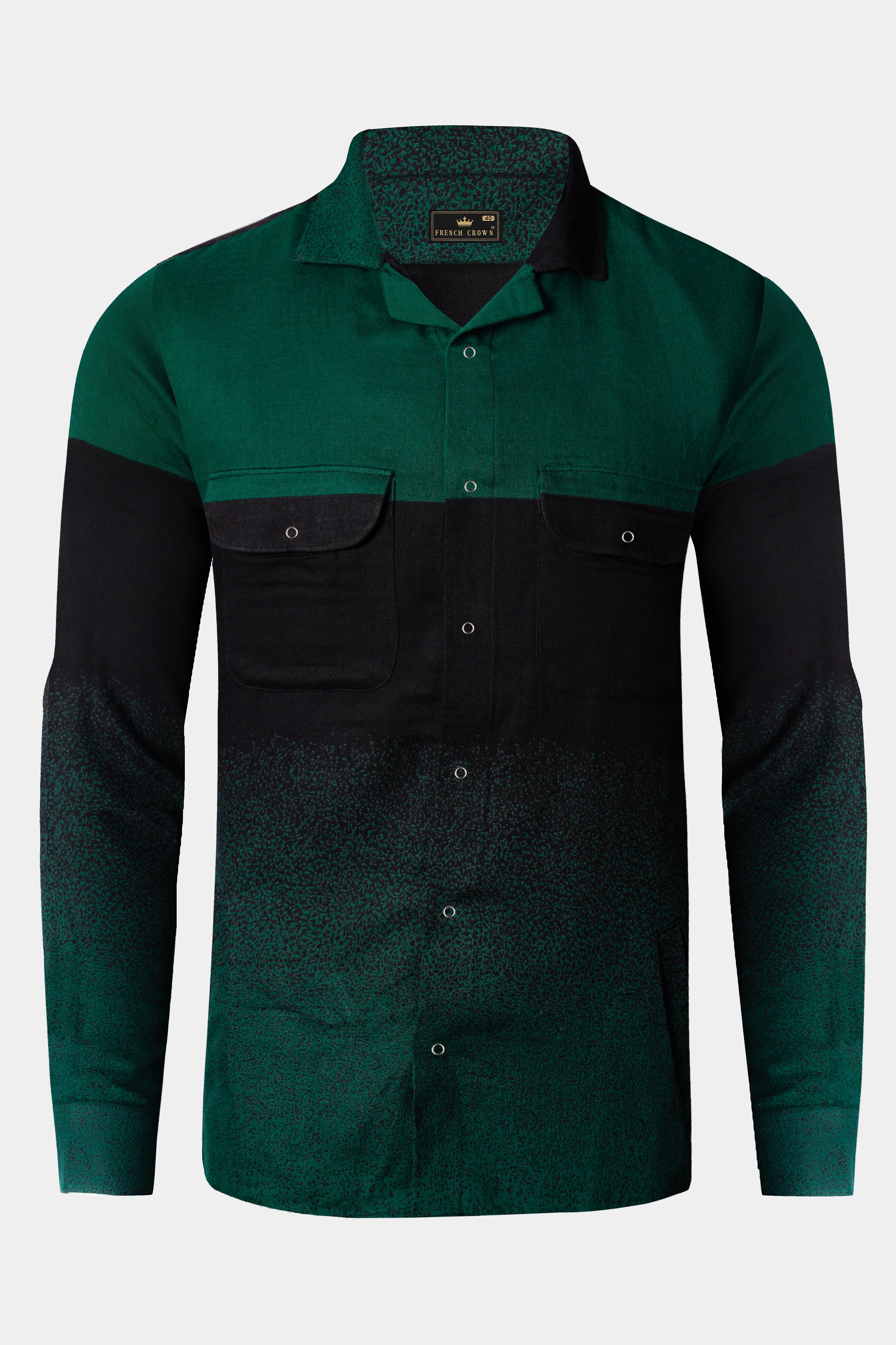Verdant Echo-Zucchini Green Printed Oxford Premium Cotton Casual Designer Shirt