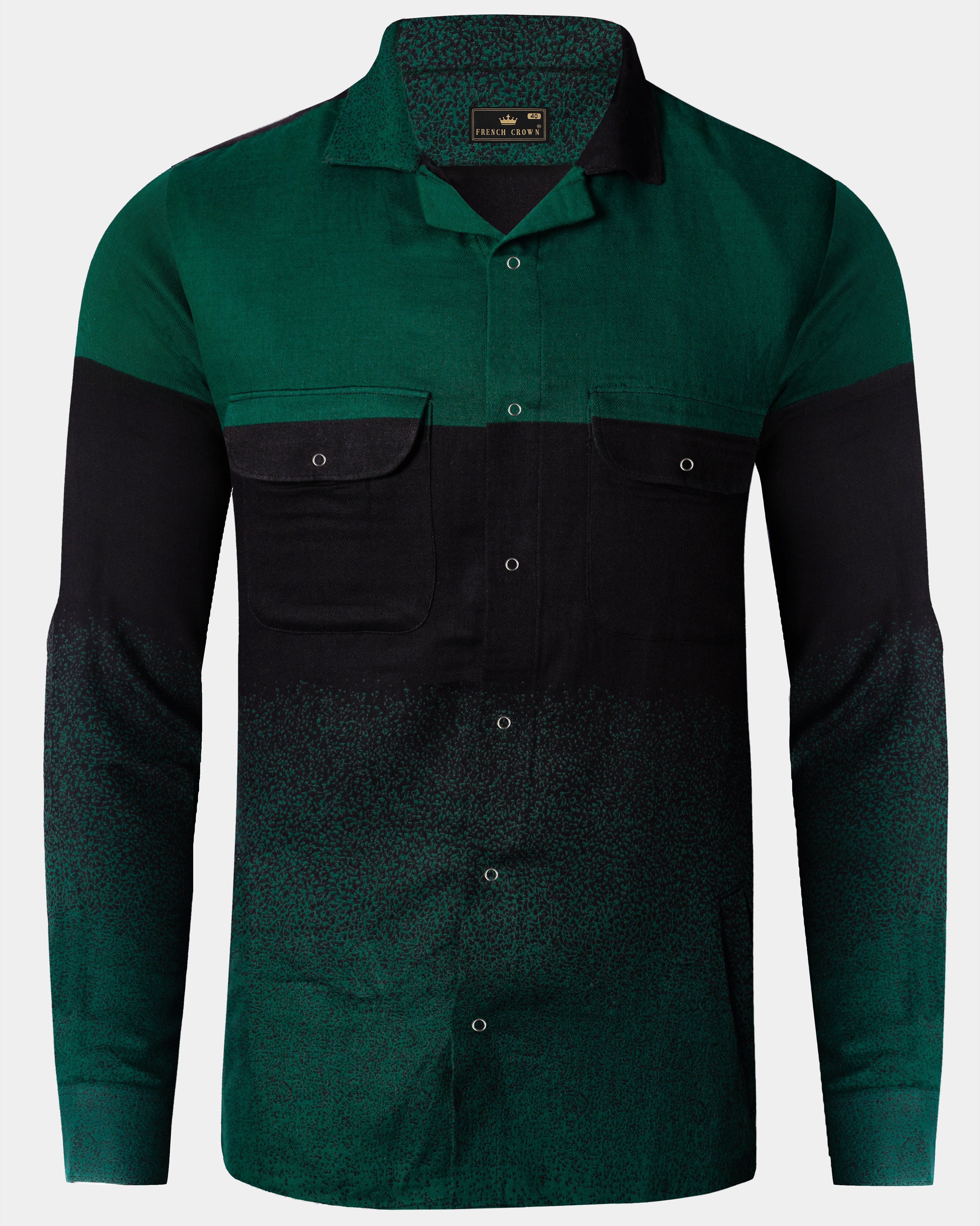 Verdant Echo-Zucchini Green Printed Oxford Premium Cotton Casual Designer Shirt