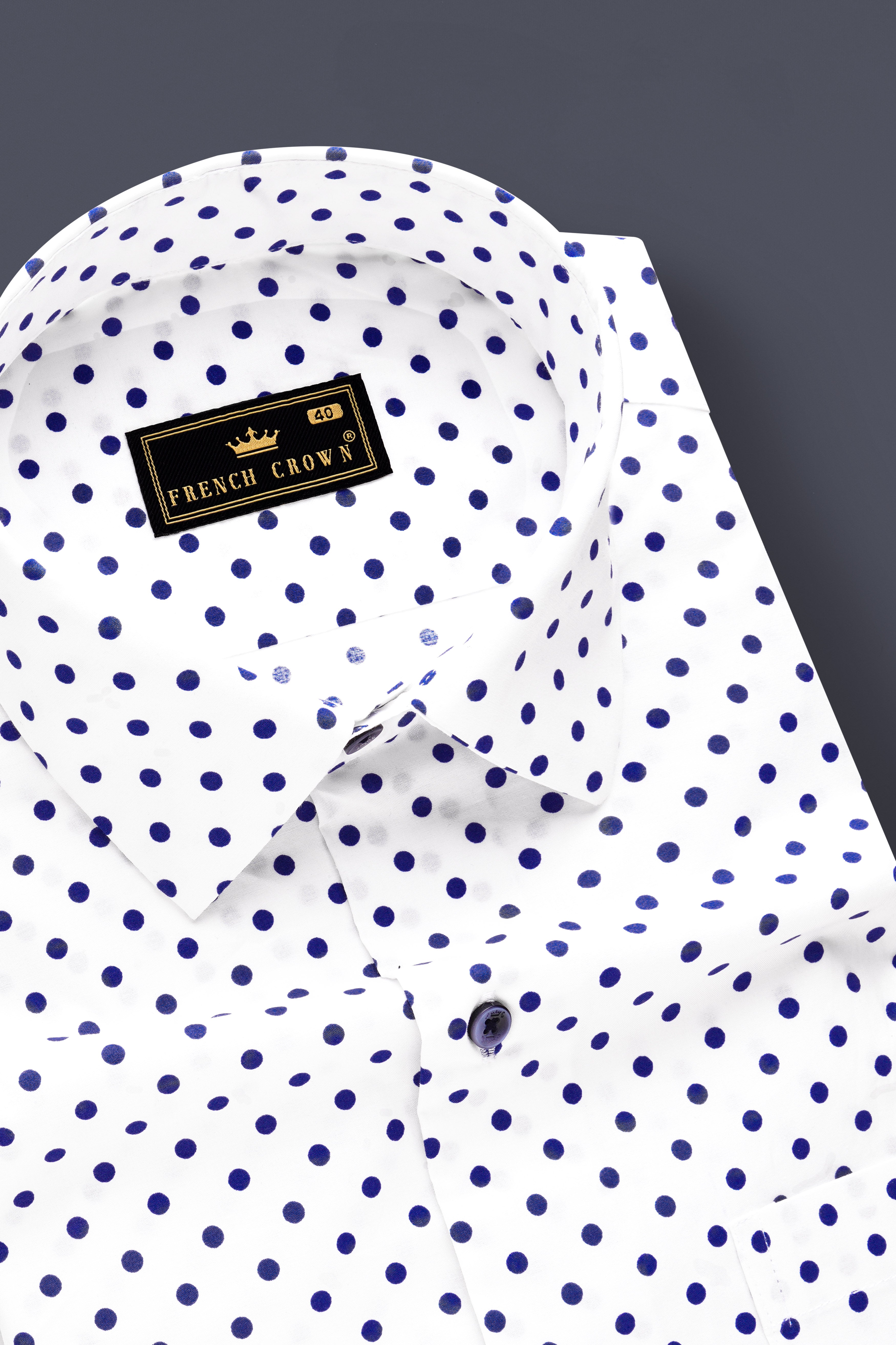 Electric Dot-Bright White And Violent Blue Printed Polka Dots Premium Cotton Semi Formal Shirt