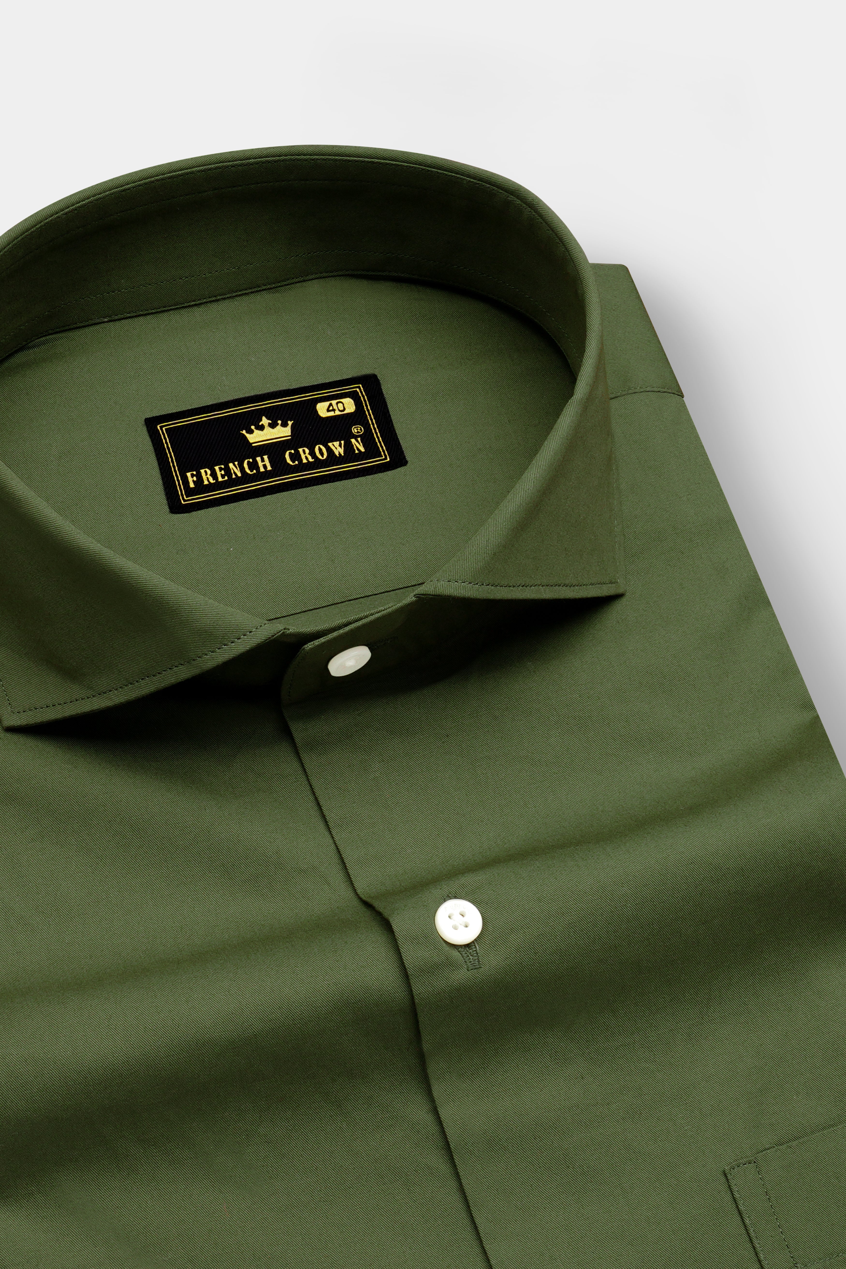 Verdant Veil-Thatch Green Solid Subtle Sheen Super Soft Premium Cotton Dress Shirt