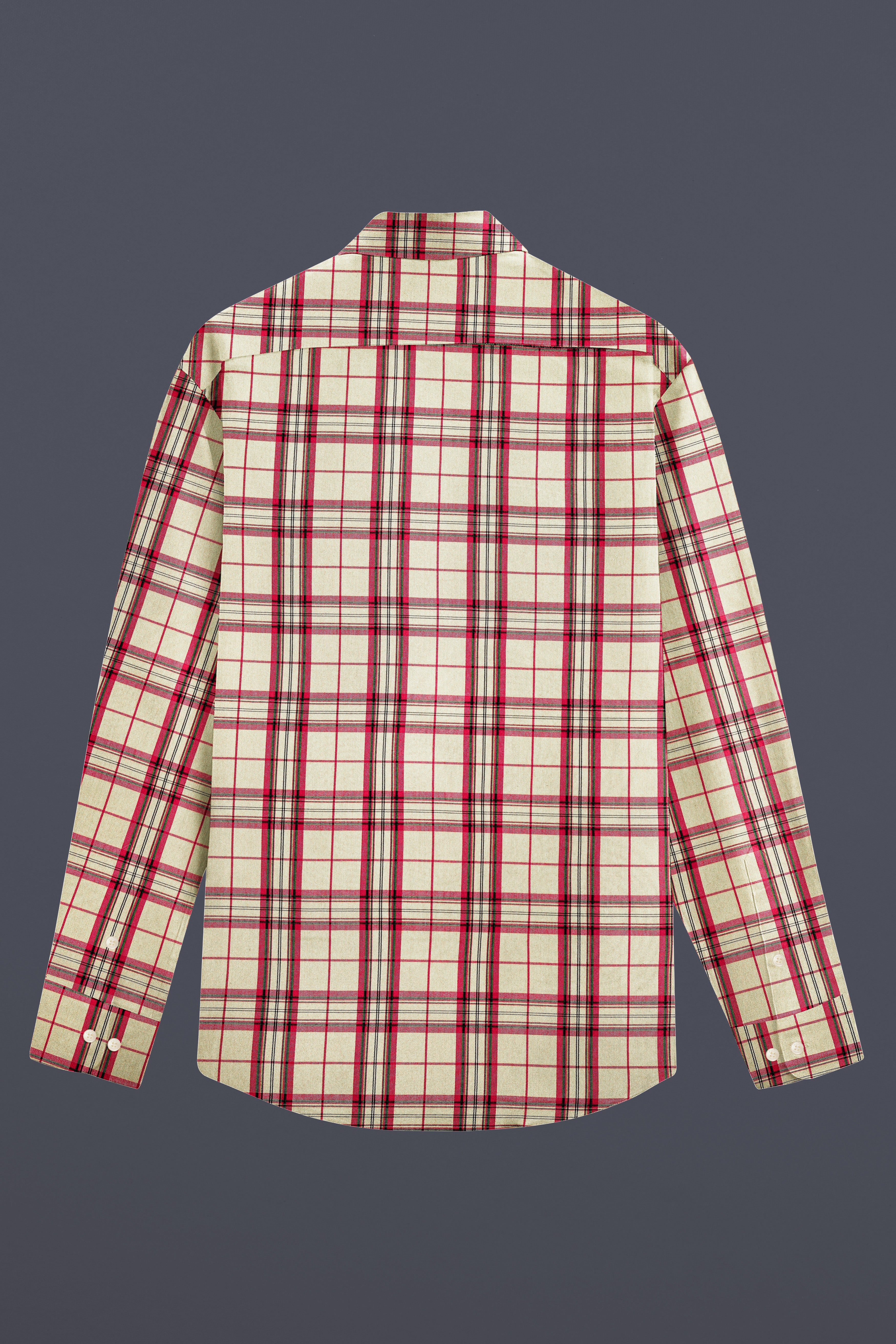 Spring Cream And Brick Red Plaid Oxford Premium Cotton Semi Formal Designer Shirt