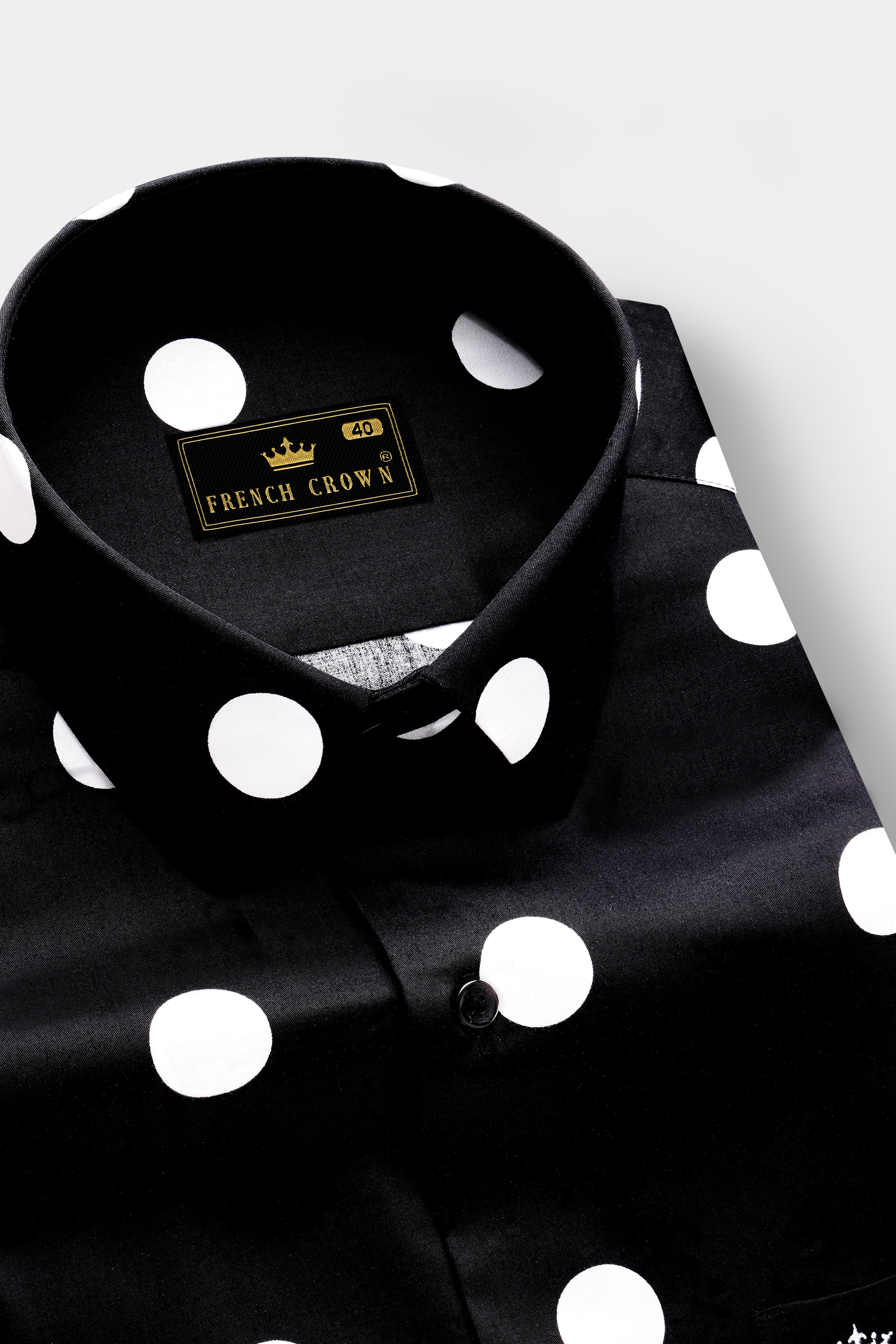 Polka Noir-Jade Black And White Polka Dots Printed Subtle Sheen Super Soft Premium Cotton Casual Shirt