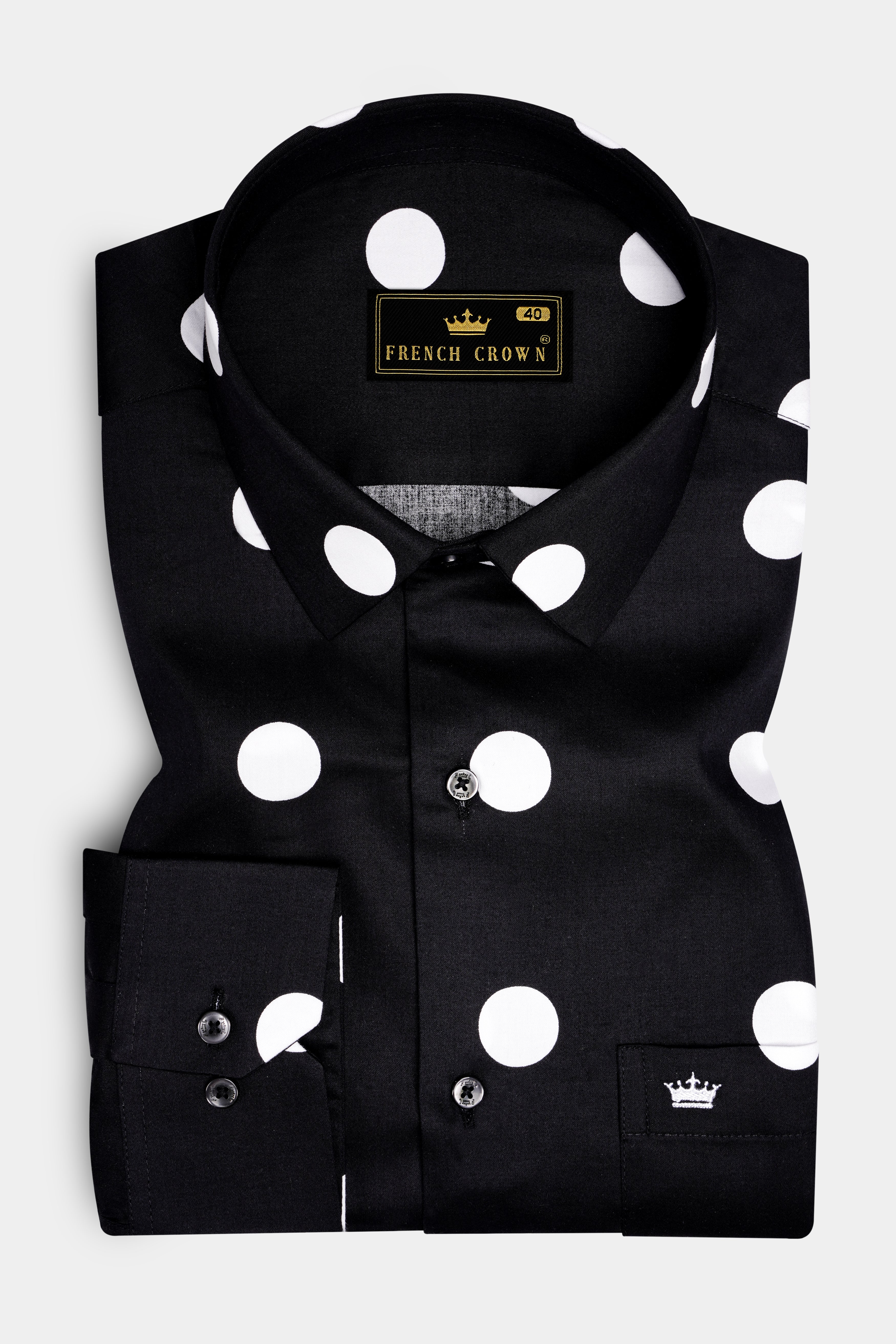 Polka Noir-Jade Black And White Polka Dotted Subtle Sheen Super Soft Premium Cotton Casual Shirt
