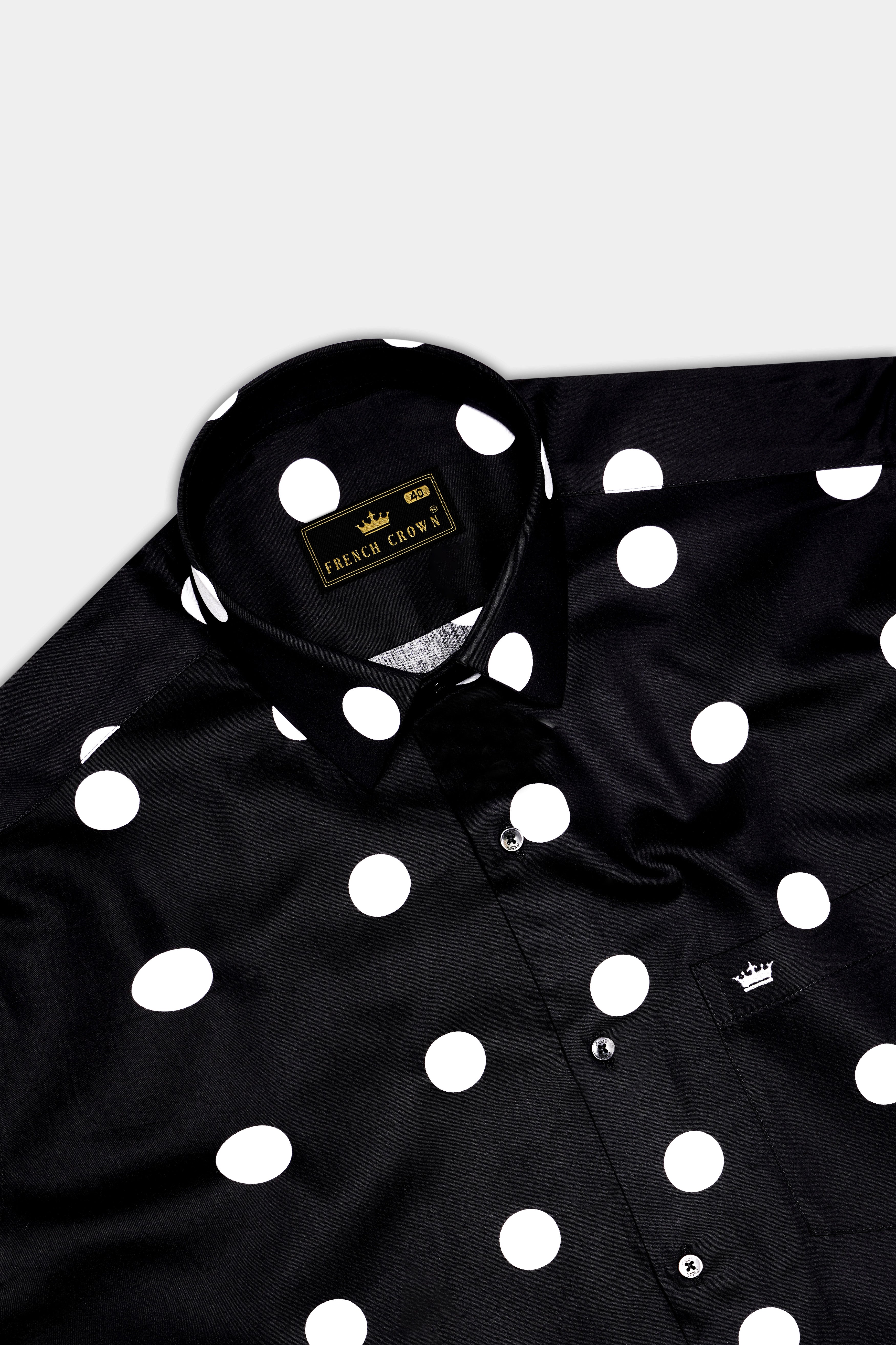 Polka Noir-Jade Black And White Polka Dotted Subtle Sheen Super Soft Premium Cotton Casual Shirt