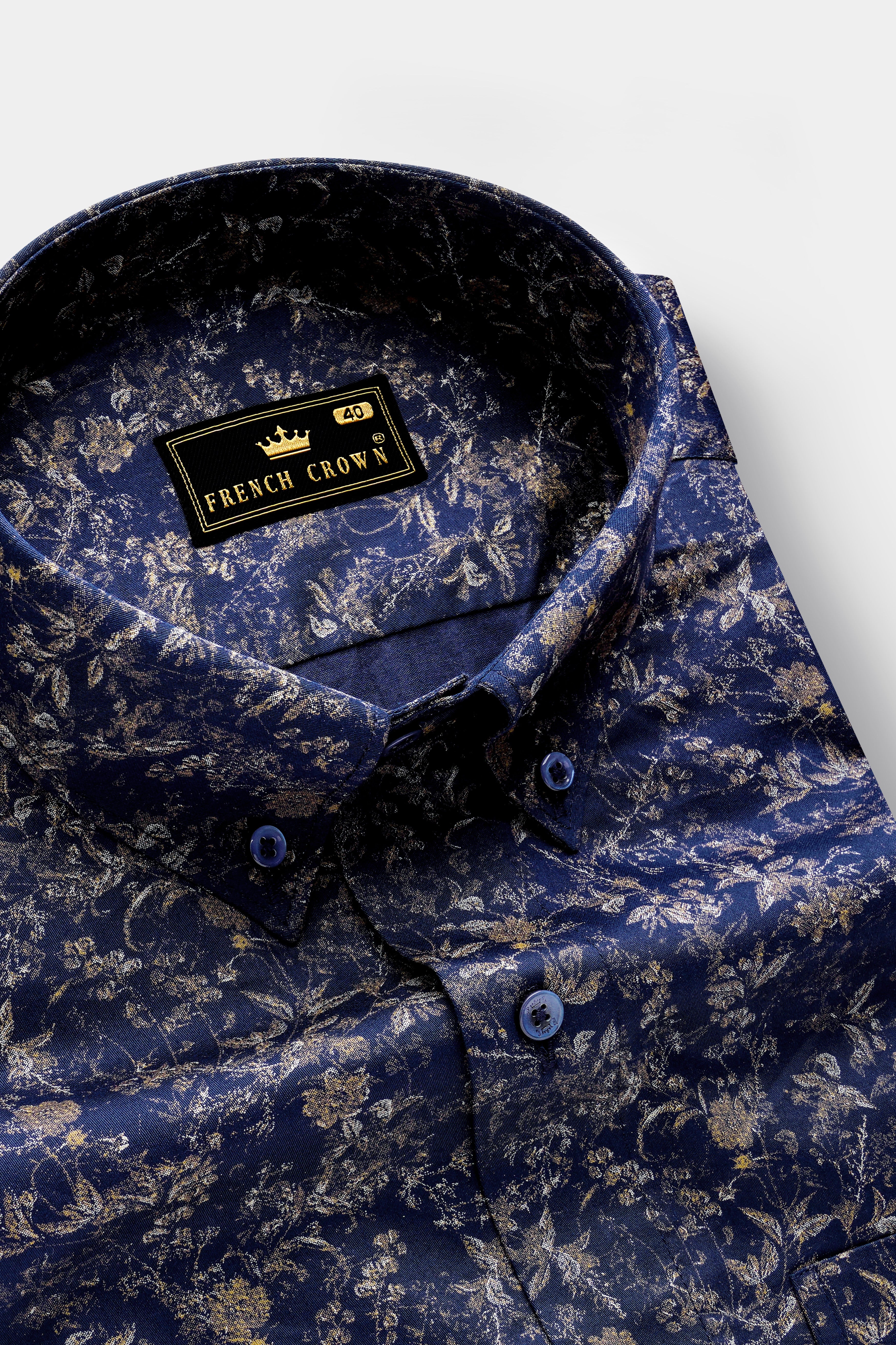 Midnight Petals-Blue Floral Printed Subtle Sheen Super Soft Premium Cotton Casual Shirt