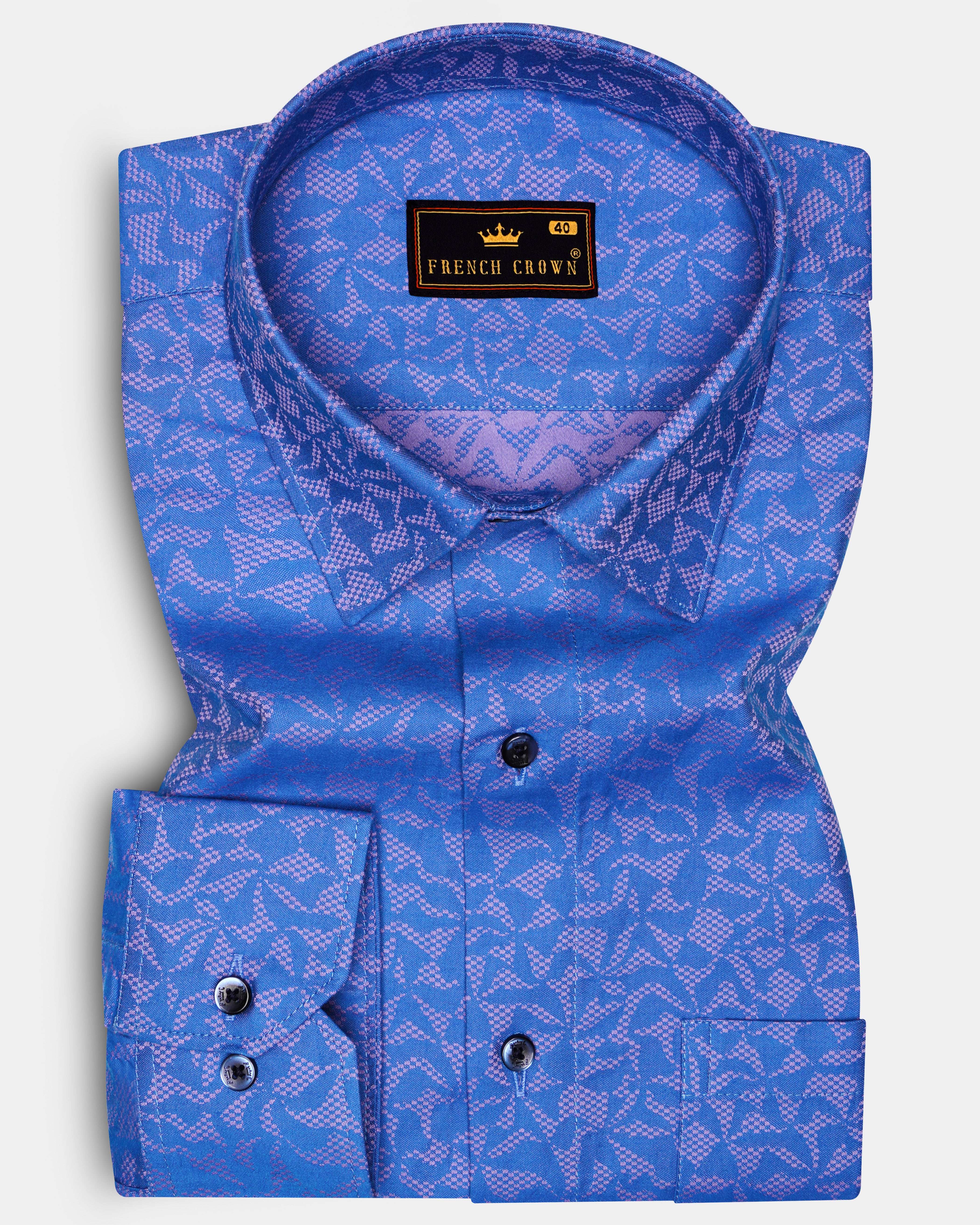 Tealish Blue Jacquard Textured Premium Cotton Shirt