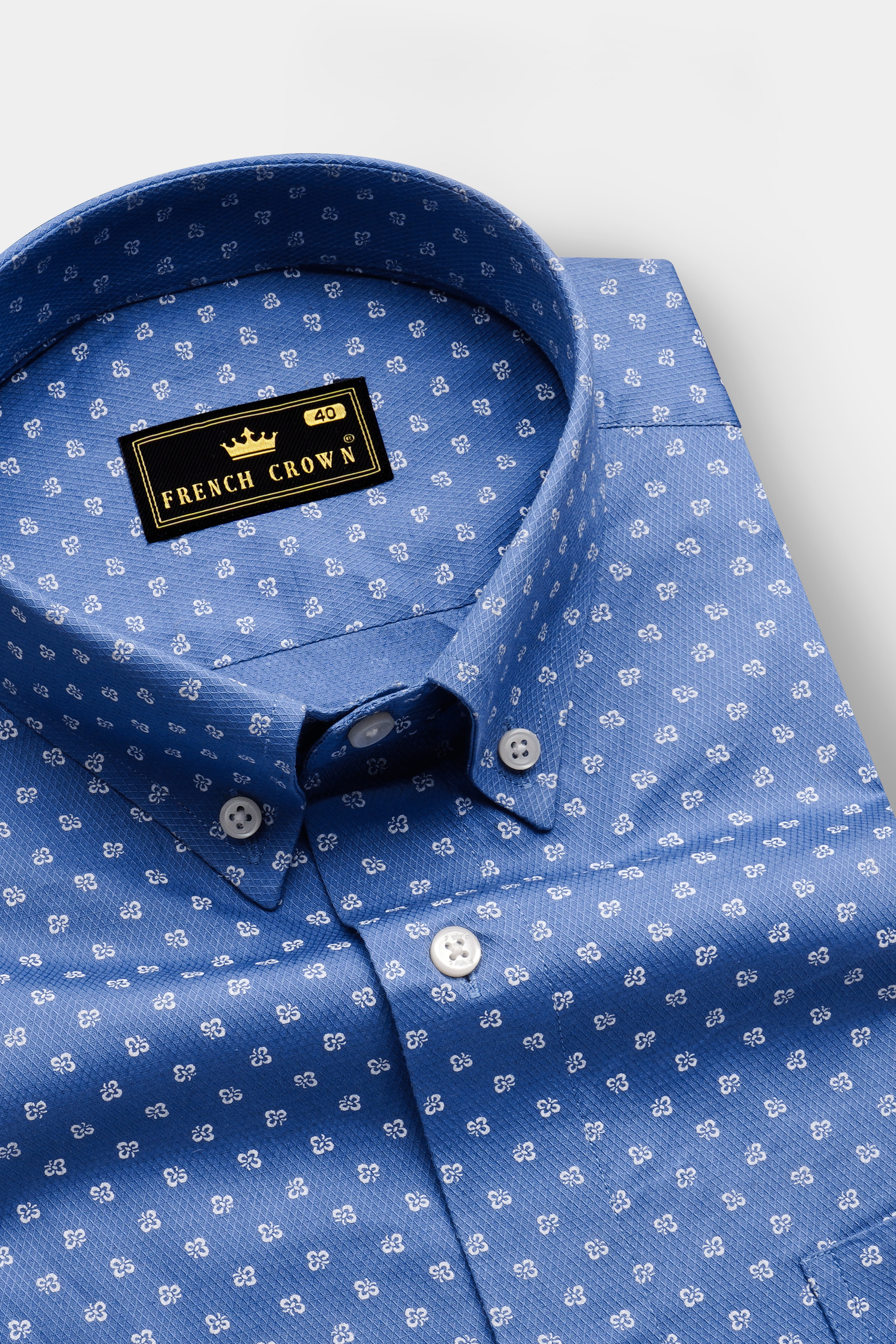 Dusty Blue Printed Dobby Textured Premium Giza Cotton Shirt