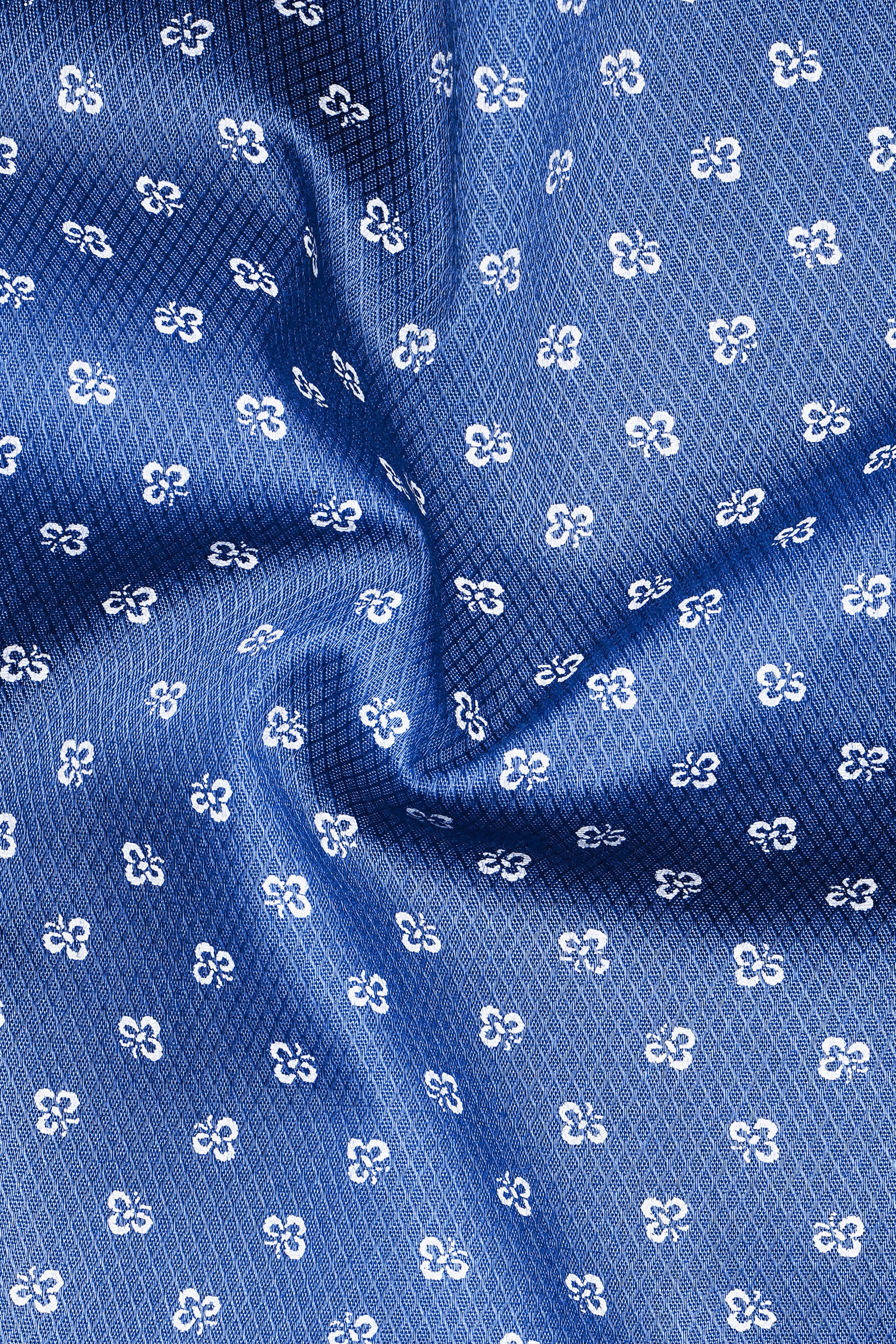 Dusty Blue Printed Dobby Textured Premium Giza Cotton Shirt