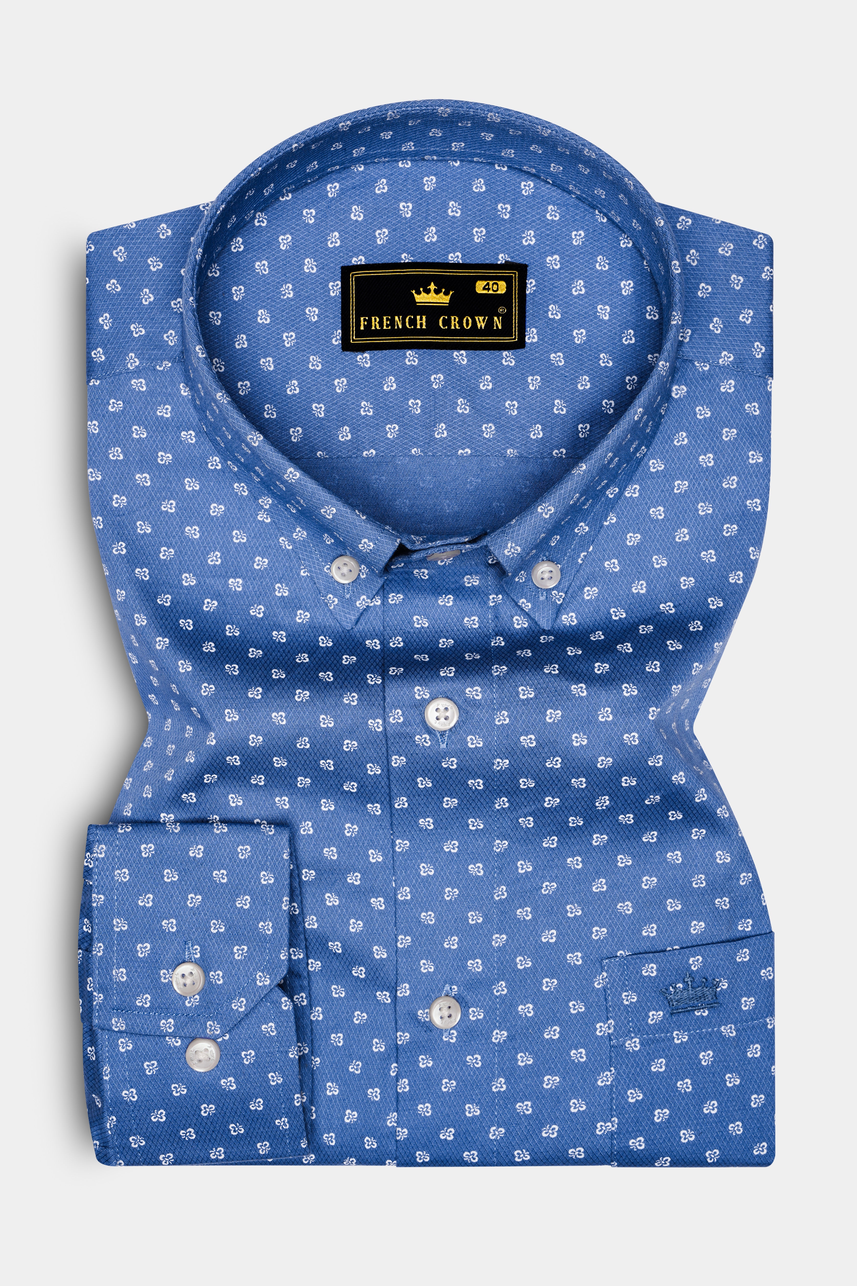 Dusty Blue Printed Dobby Textured Premium Giza Cotton Shirt