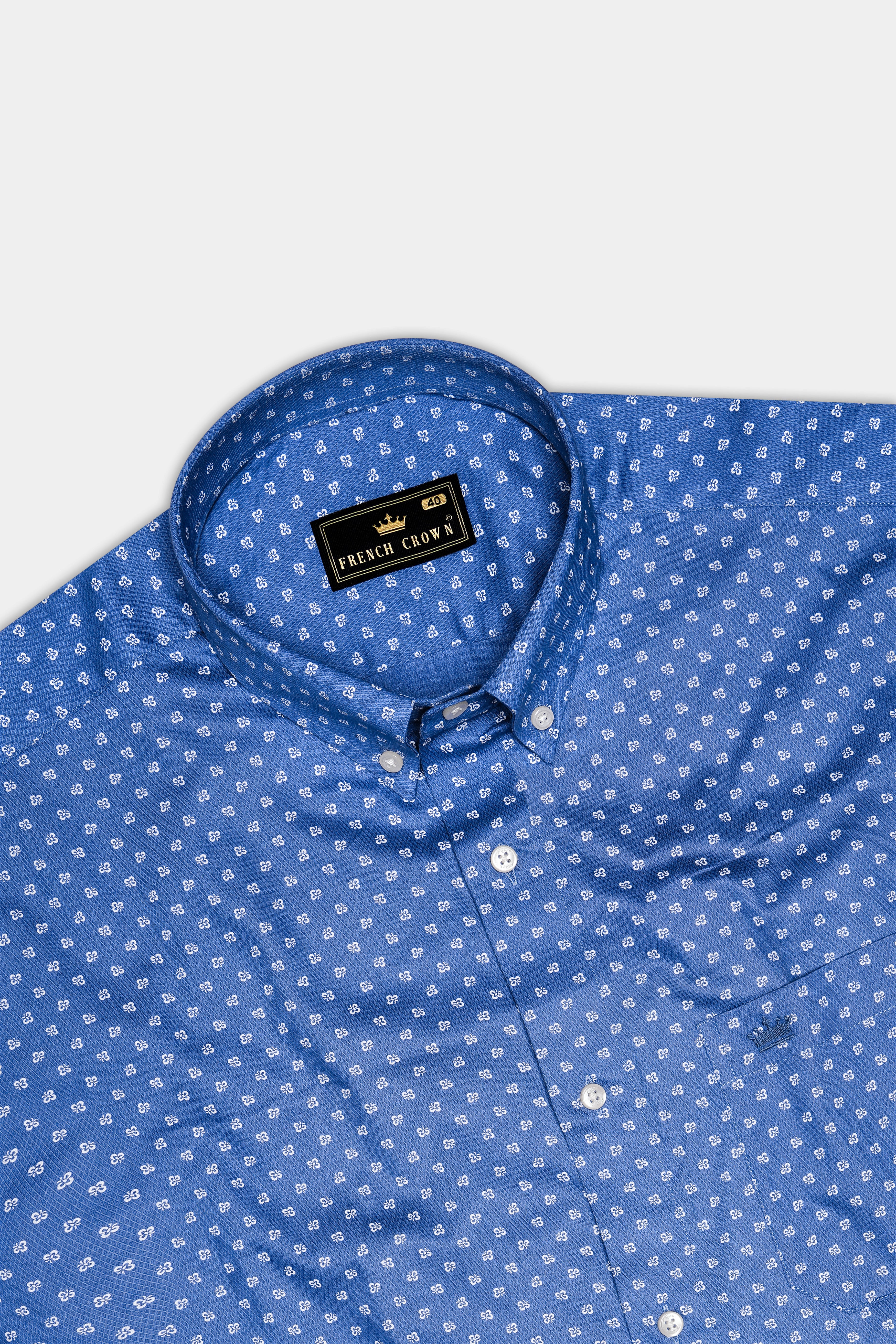 Dusty Blue Printed Dobby Textured Premium Giza Cotton Shirt