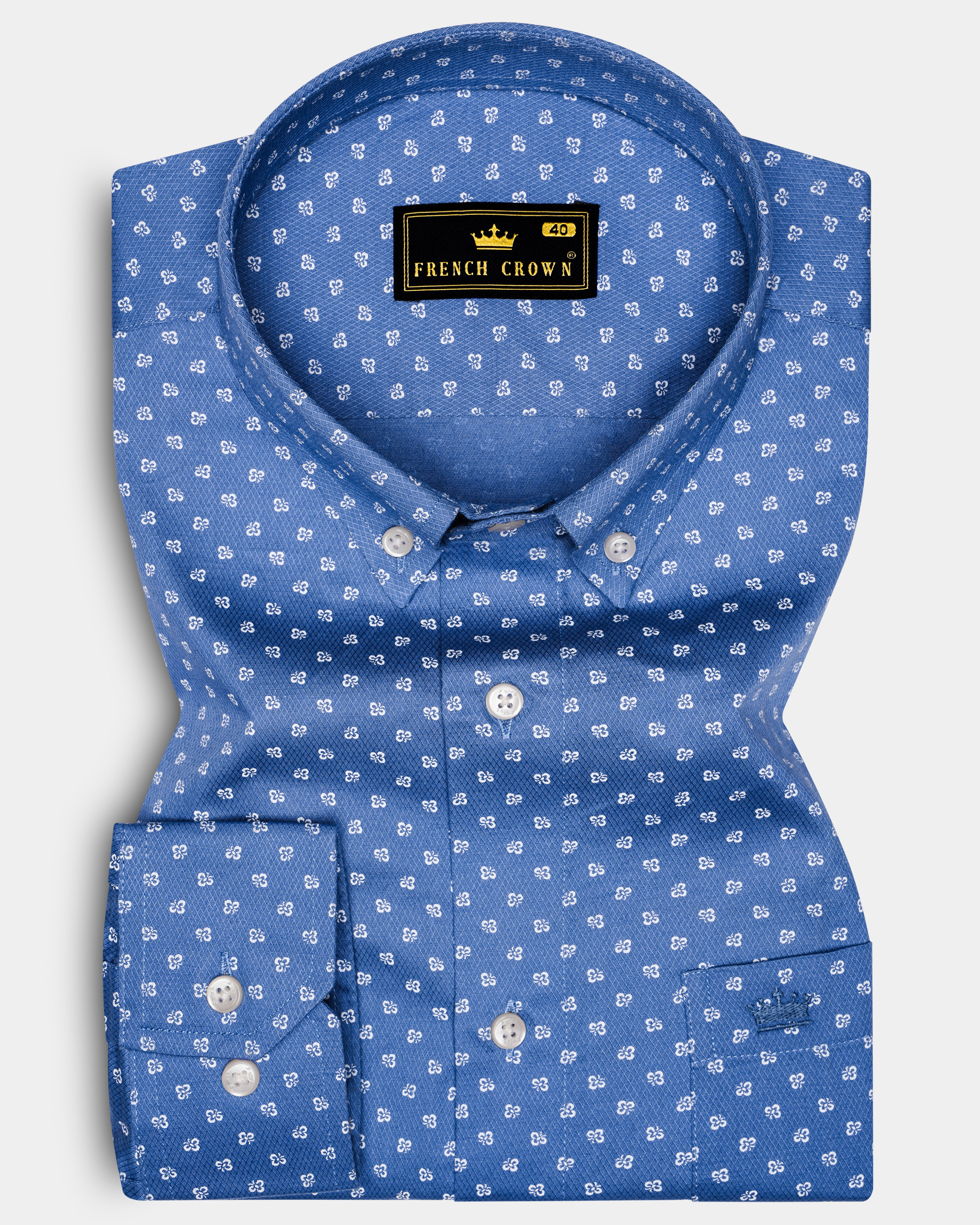 Dusty Blue Printed Dobby Textured Premium Giza Cotton Shirt