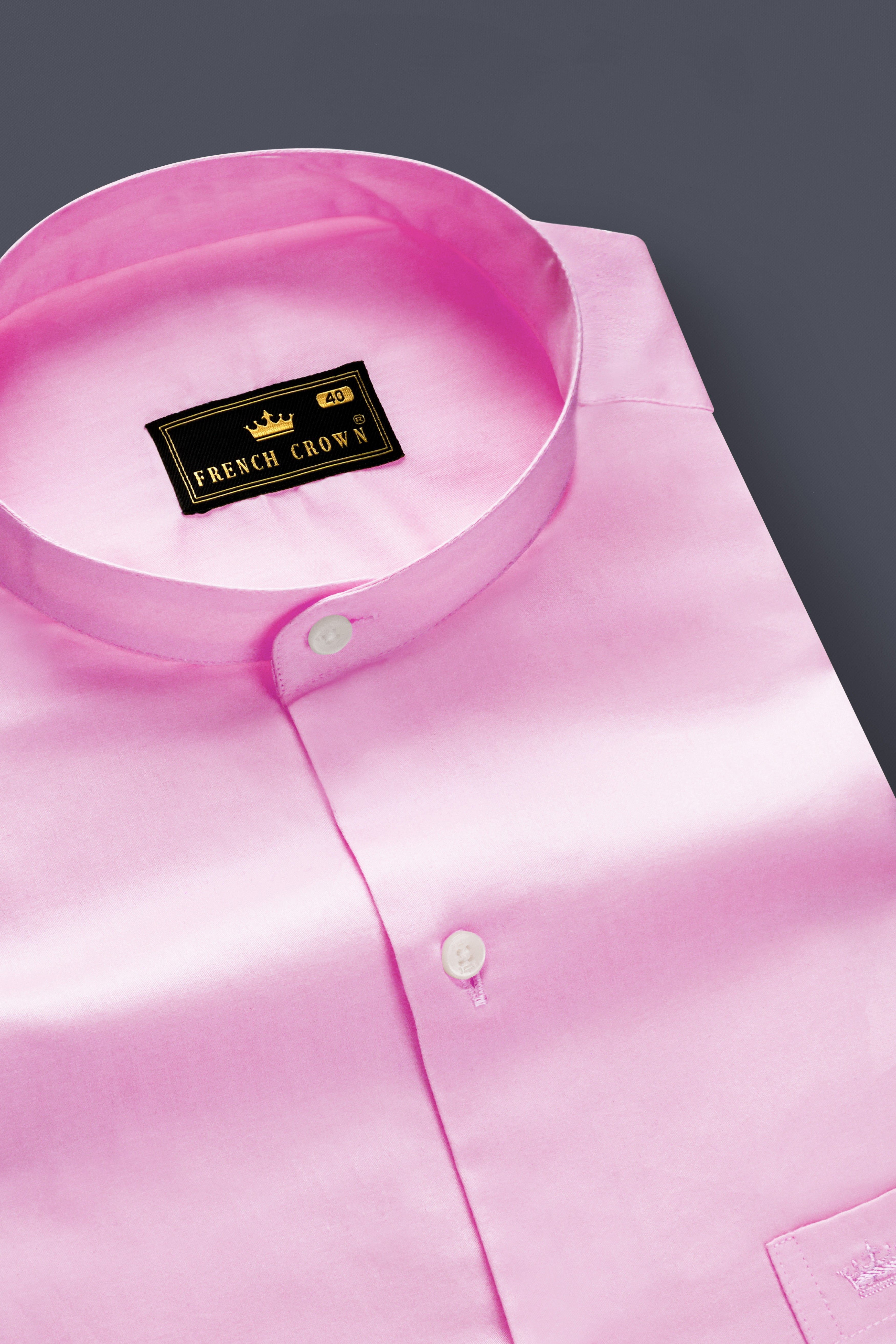 Rose Luxe-Thistle Pink Solid Subtle Sheen Super Soft Premium Cotton Semi Formal Mandarin Collar Shirt