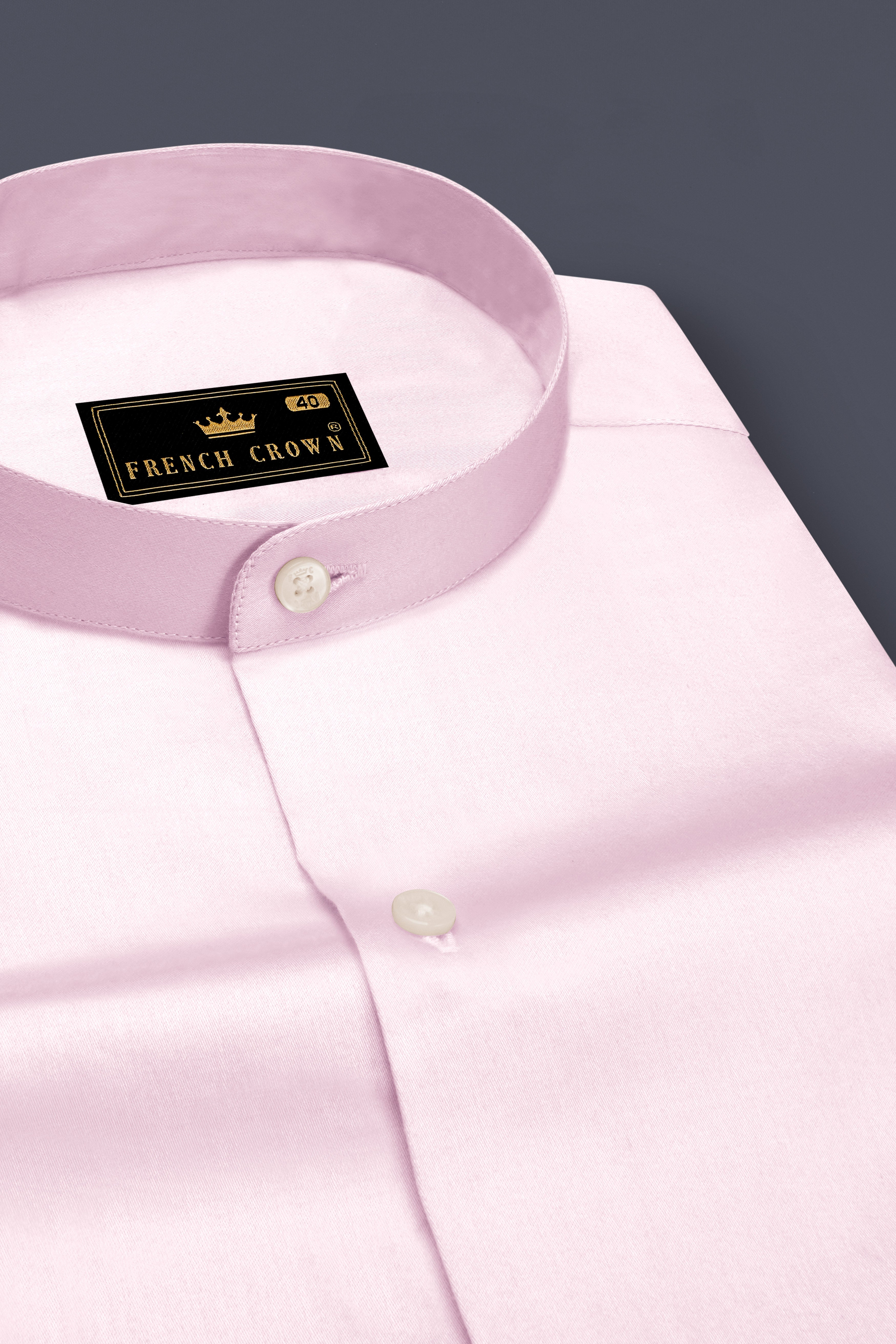 Rose Luxe-Thistle Pink Solid Subtle Sheen Super Soft Premium Cotton Semi Formal Mandarin Collar Shirt