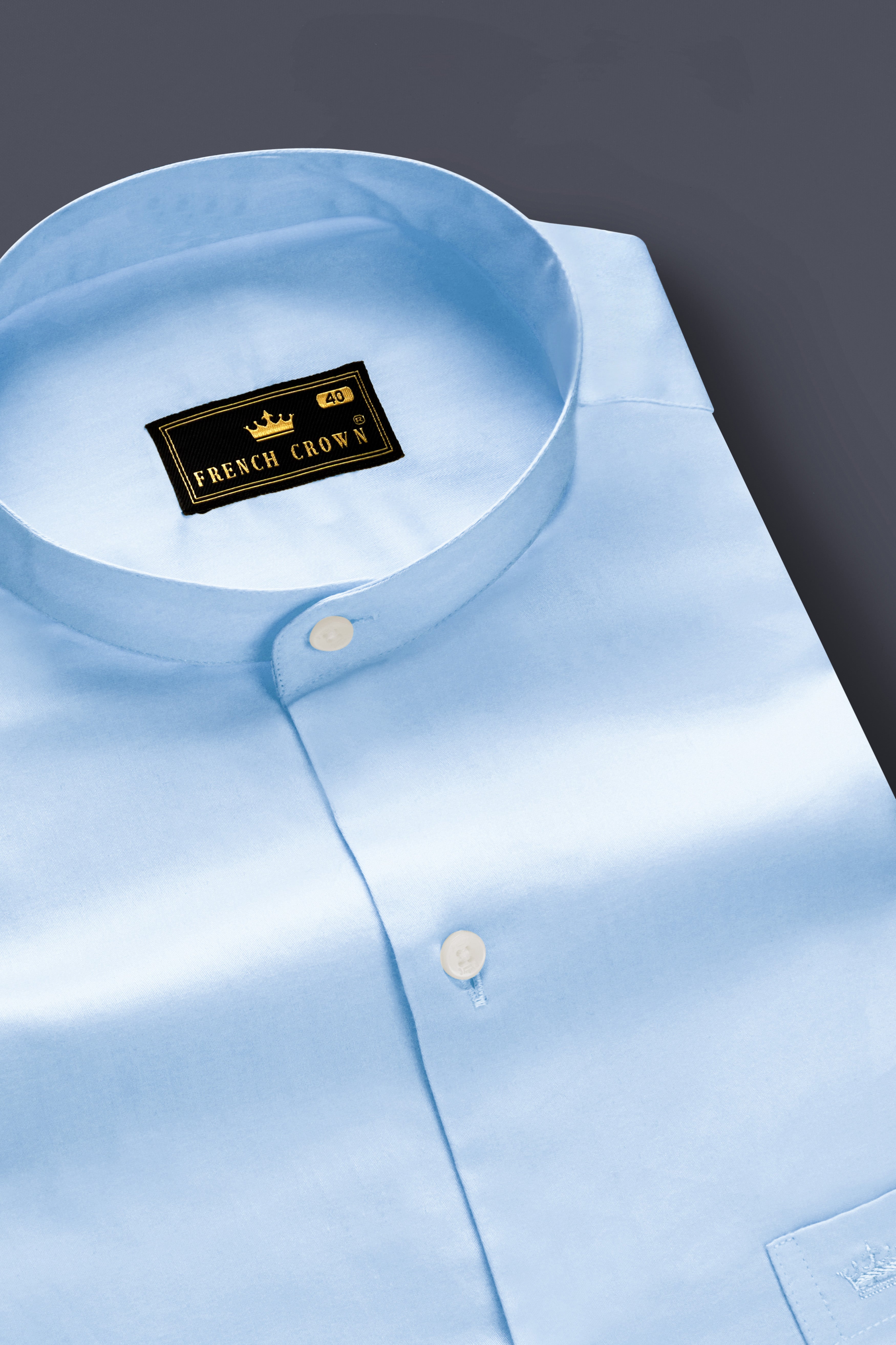 Serene Sky-Periwinkle Blue Solid Subtle Sheen Super Soft Premium Cotton Semi Formal Mandarin Collar Shirt
