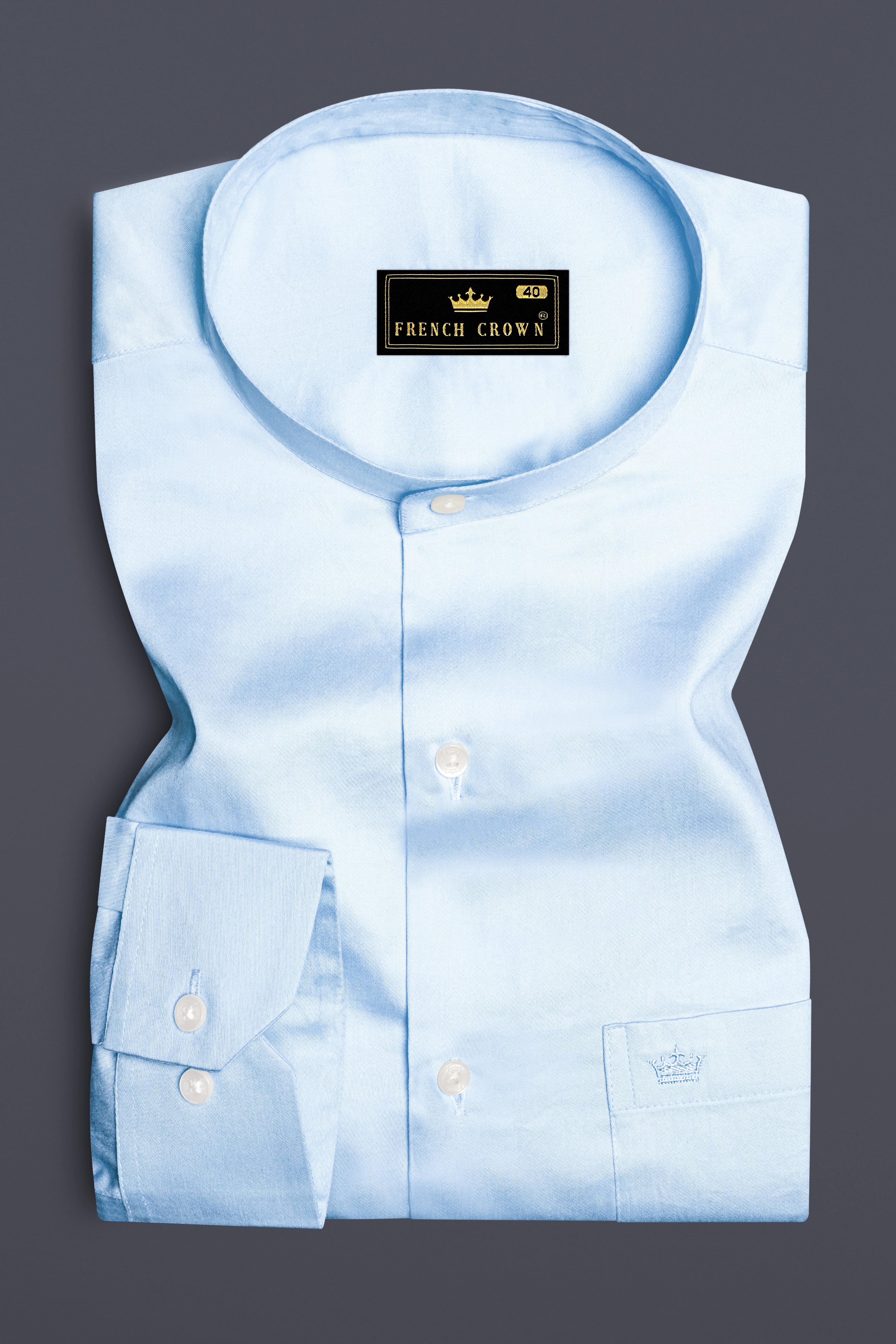 Serene Sky-Periwinkle Blue Solid Subtle Sheen Super Soft Premium Cotton Semi Formal Mandarin Collar Shirt