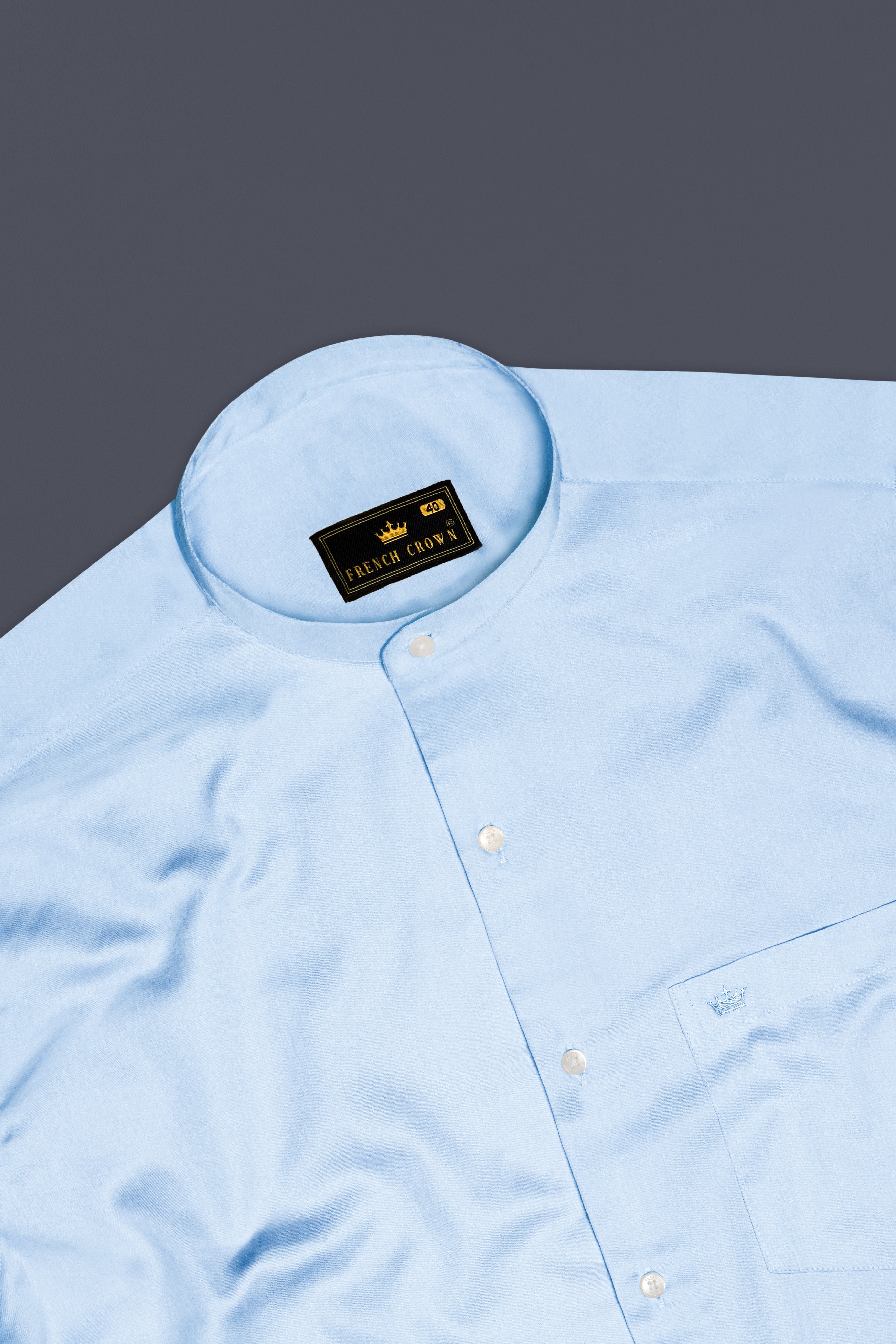 Serene Sky-Periwinkle Blue Solid Subtle Sheen Super Soft Premium Cotton Semi Formal Mandarin Collar Shirt